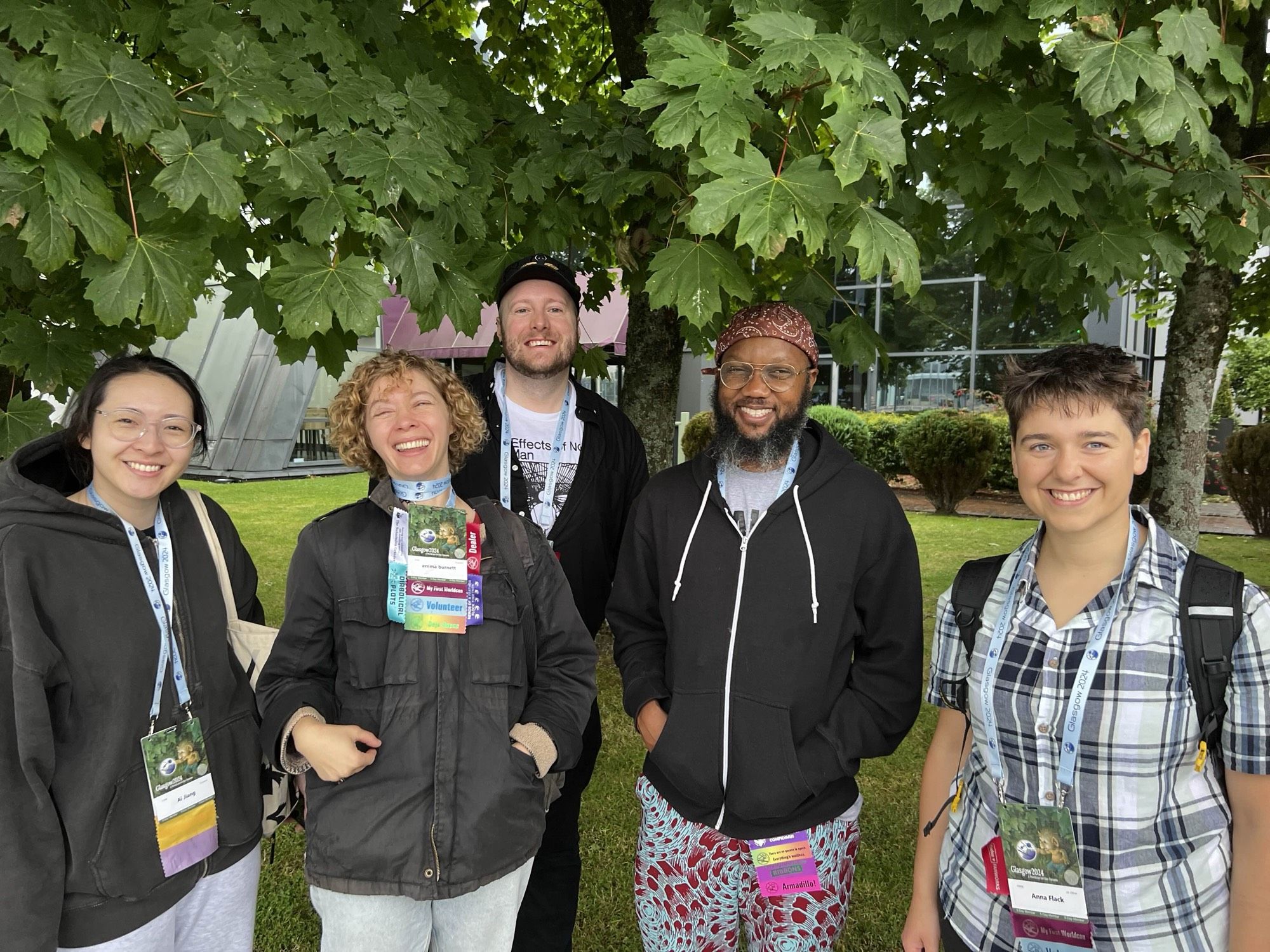 From left to right: Ai Jiang, Emma Burnett, Eóin Dooley, Tendai Huchu, and Anna Clark