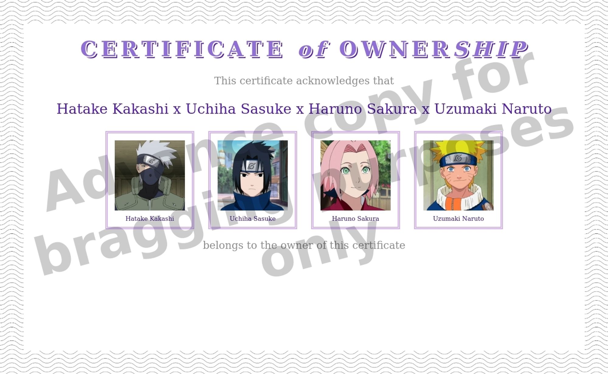 A certificate of "ownership" of Hatake Kakashi × Uchiha Sasuke × Haruno Sakura × Uzumaki Naruto