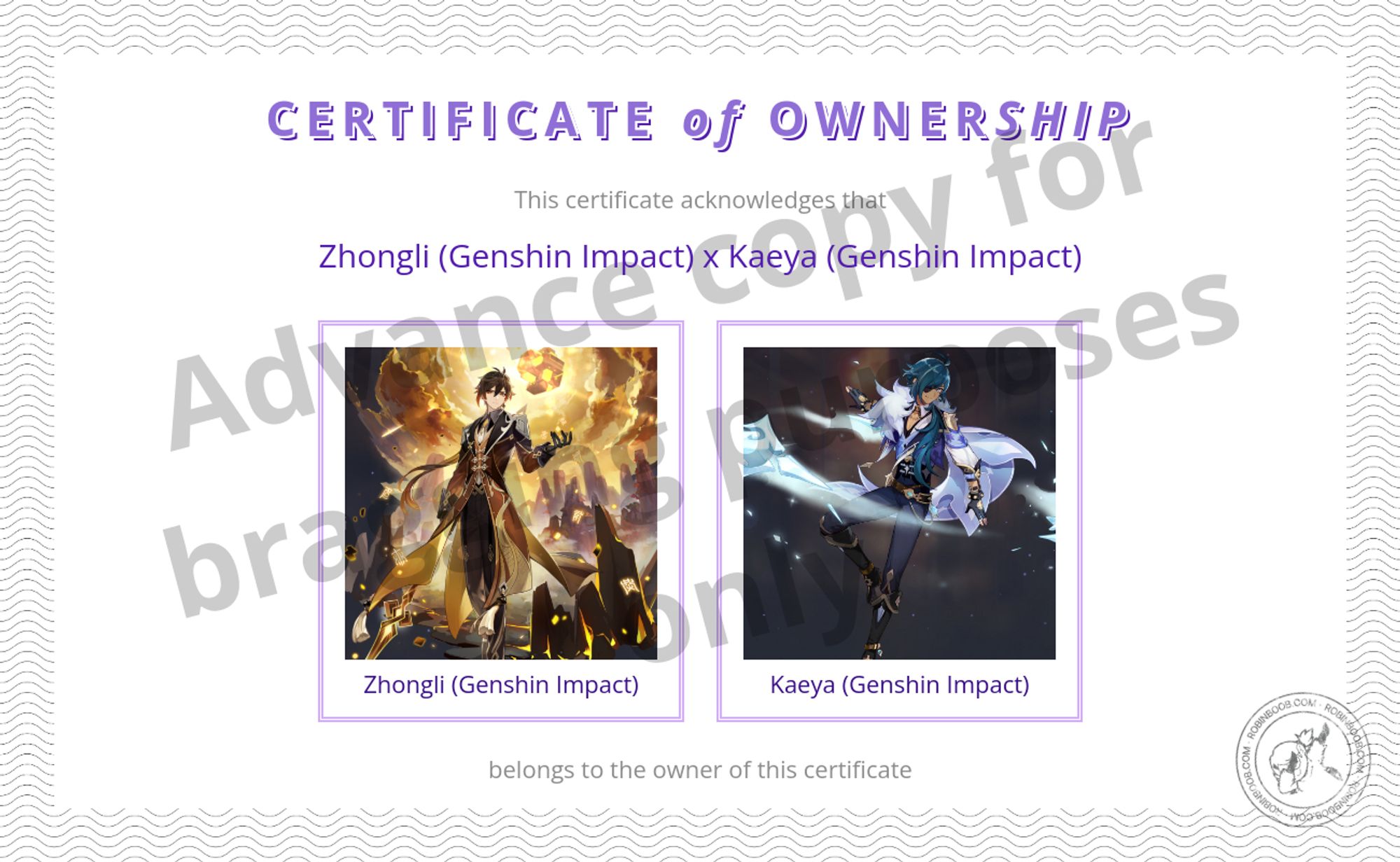 A Certificate of "Ownership" for the ship Zhongli x Kaeya (genshin impact)