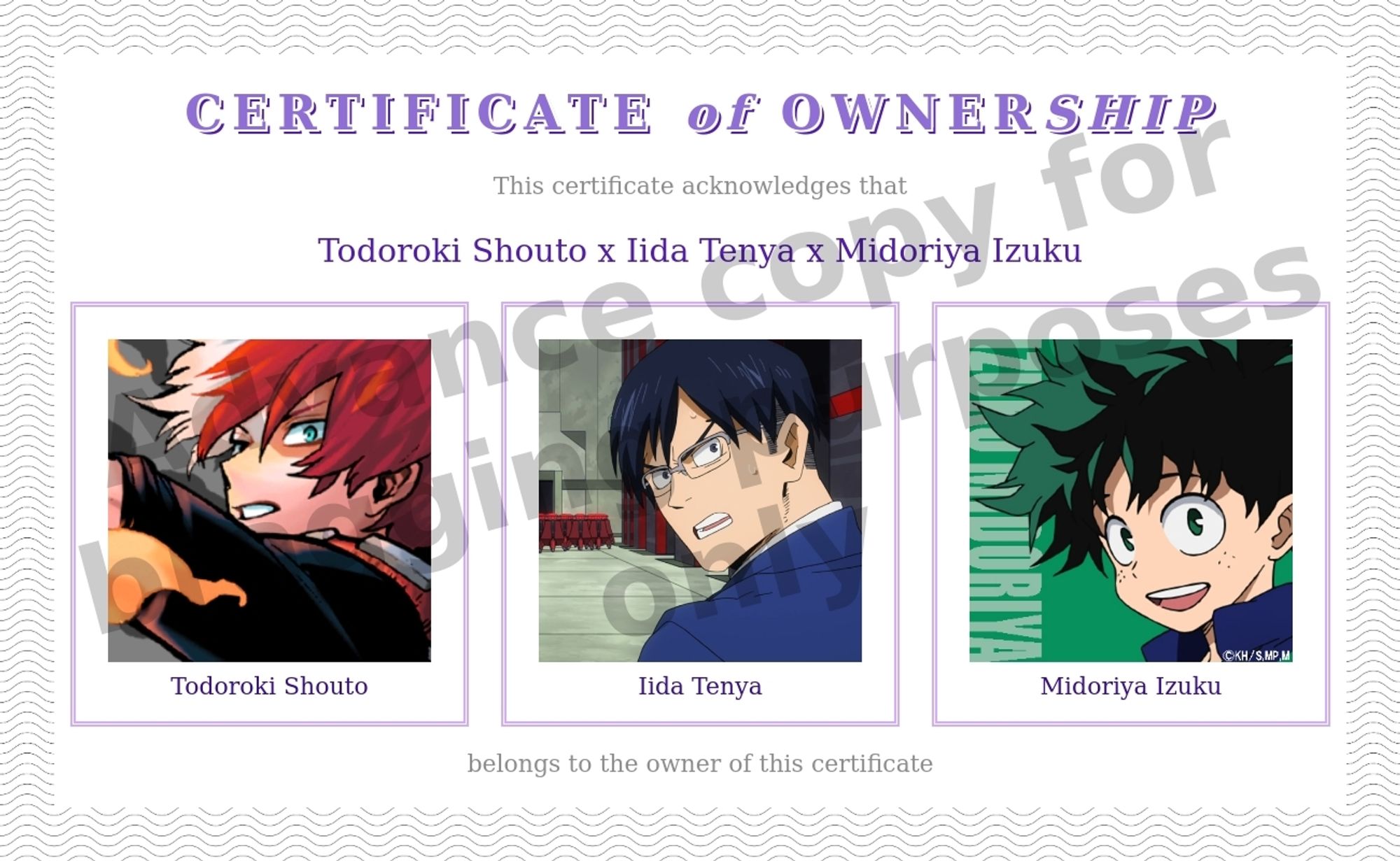 A certificate of "ownerhsip" of Todoroki Shouto × Iida Tenya × Midoriya Izuku