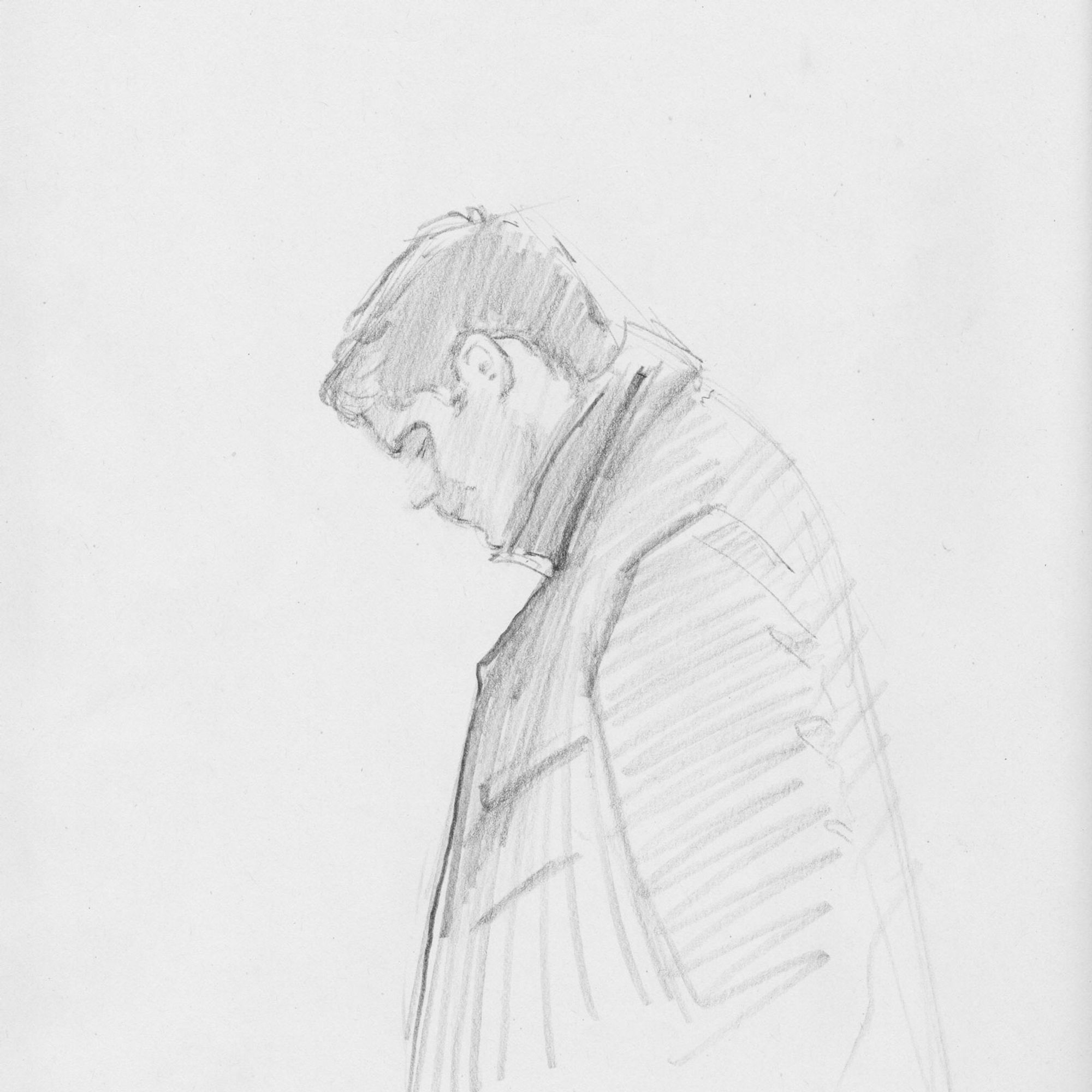 sketch of dean winchester looking down in profile