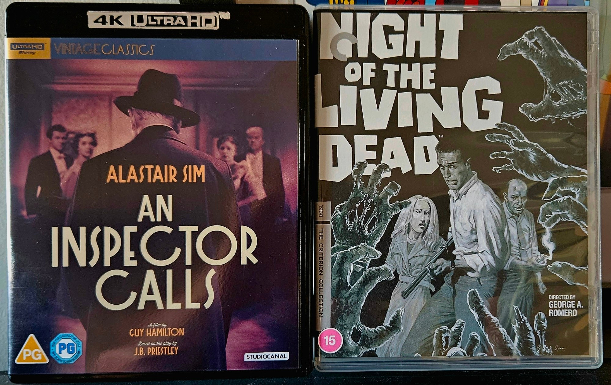 Guy Hamilton's "An Inspector Calls" (1954) by J.B. Priestly, starring Alastair Sim + George A. Romero's "Night of the Living Dead" (1968)