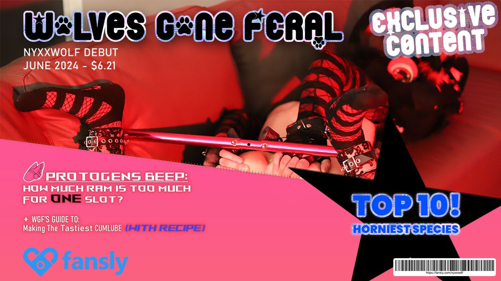 Wolves gone feral - exclusive content 
parody magazine post featuring red and black fursona nyxx the wolf
wearing angypaws socks and footwarmers

Protogens beep: How much RAM is too much for ONE slot?

WGF'S guide to Making the tastiest cumlube (with recipe)