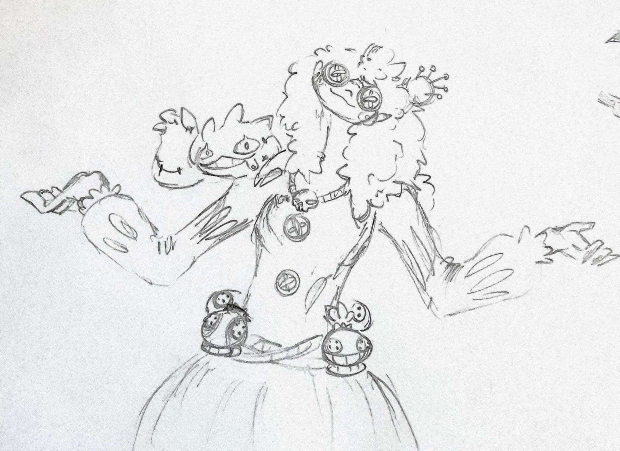 A custom ex Maniac, dressed in handmade clothing and an old robe with many ragdoll heads around her belt and a stitched Banette on her shoulder, and buttons that she uses like glasses over her cursed eyes. She lives in a swamp where many Venusaurs live , making the swamp very dangerous to travel during the day. She can help you get rid of curses from Ghost types and drink tea :3