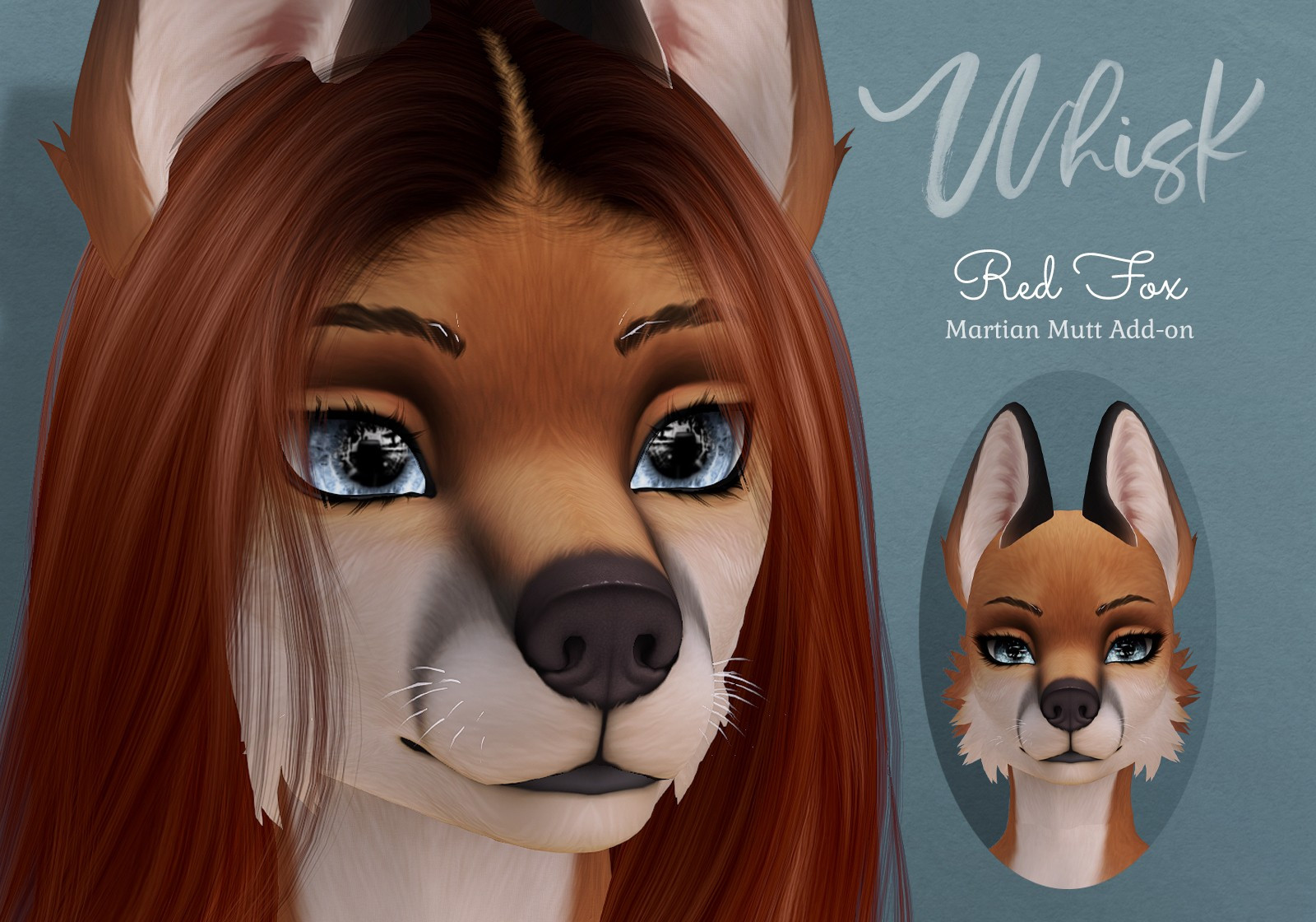 Two anthro characters pose for a photo which reads "Whisk Red Fox Martian Mutt Add-on"

#SecondLife #Furry #FurrySL #WhiskSL