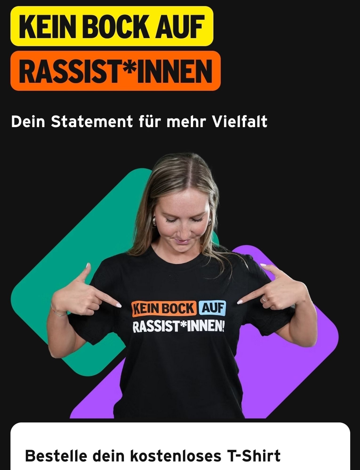 Congstar  Aktion 

Kostenloses Shirt: Kein Bock auf Rassist*innen