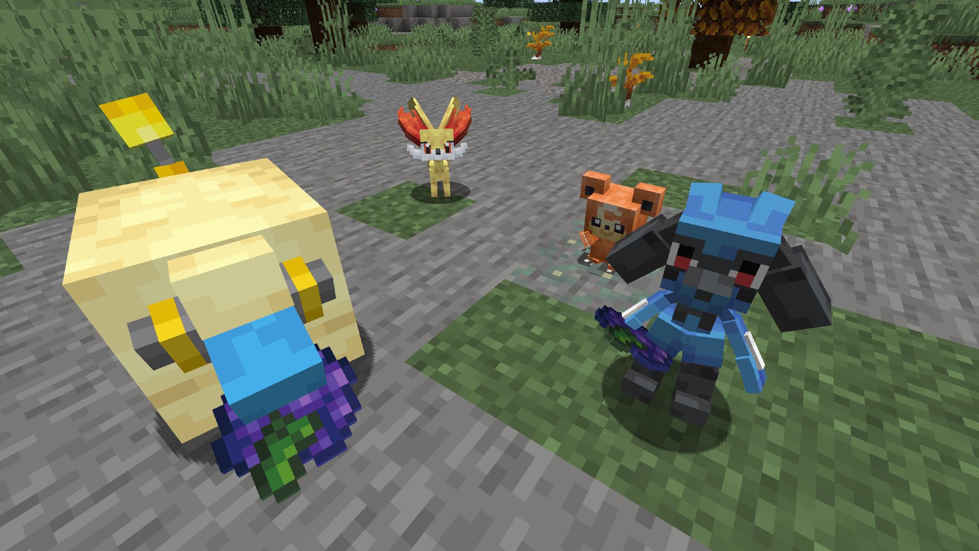 mareep, fennekin, teddiursa, and riolu

in minecraft