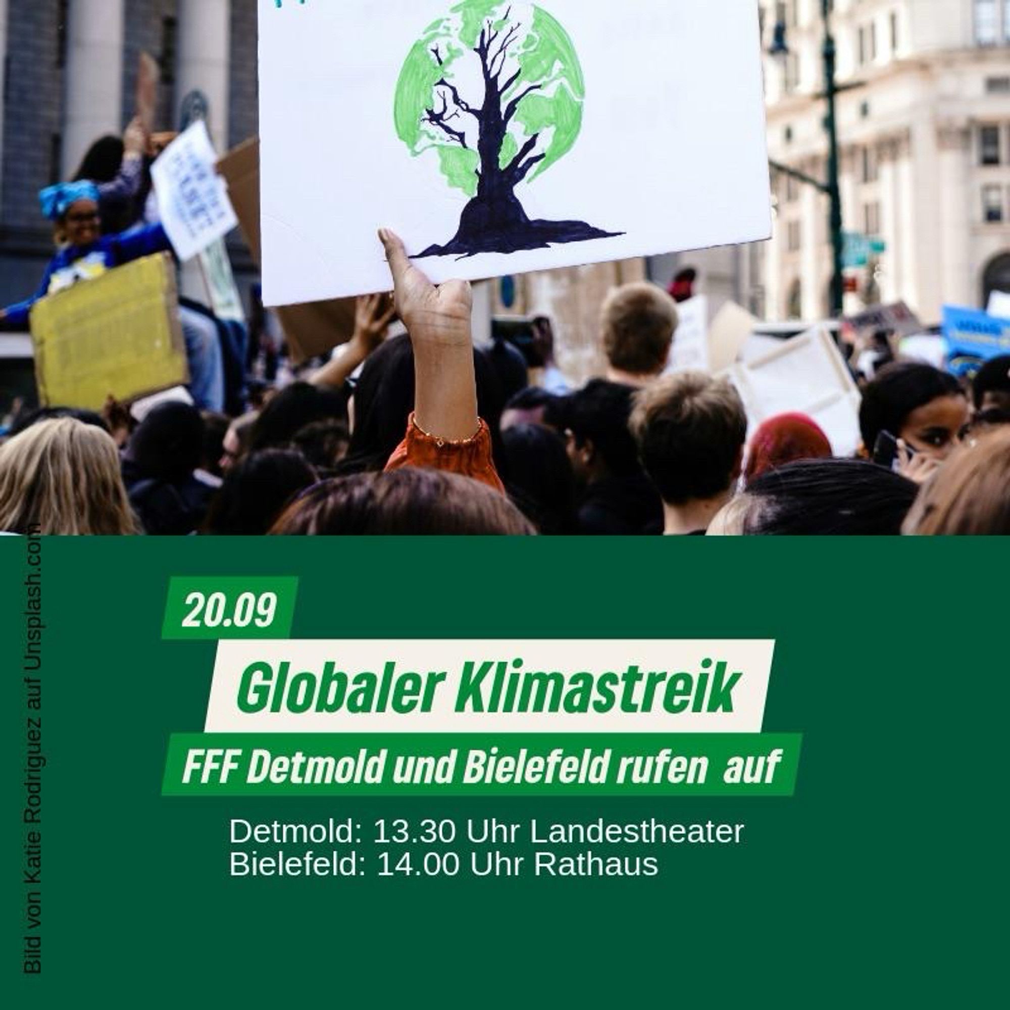 20.09
Globaler Klimastreik
FFF Detmold und Bielefeld rufen auf Detmold: 13.30 Uhr Landestheater
Bielefeld: 14.00 Uhr Rathaus