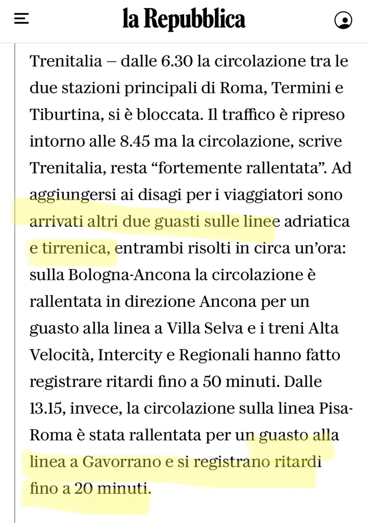 Articolo di repubblica.it 

https://roma.repubblica.it/cronaca/2024/10/02/news/guasto_roma_termini_tiburtina_oggi_treni_ritardo_cancellazioni-423530519/?ref=RHLF-BG-P8-S1-T1