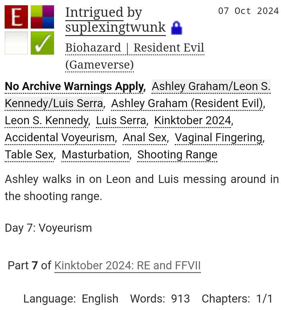 Screenshot of fanfic description 