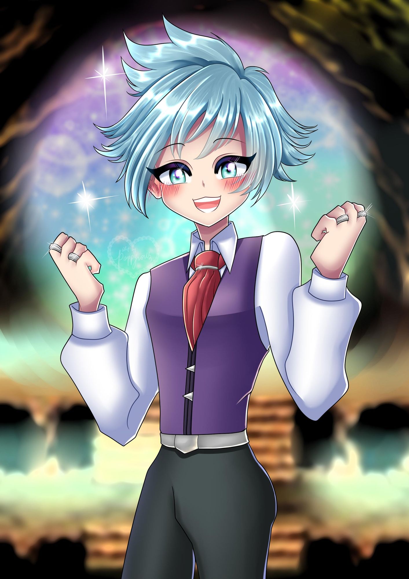 Steven Stone from Pokemon acting cheerful