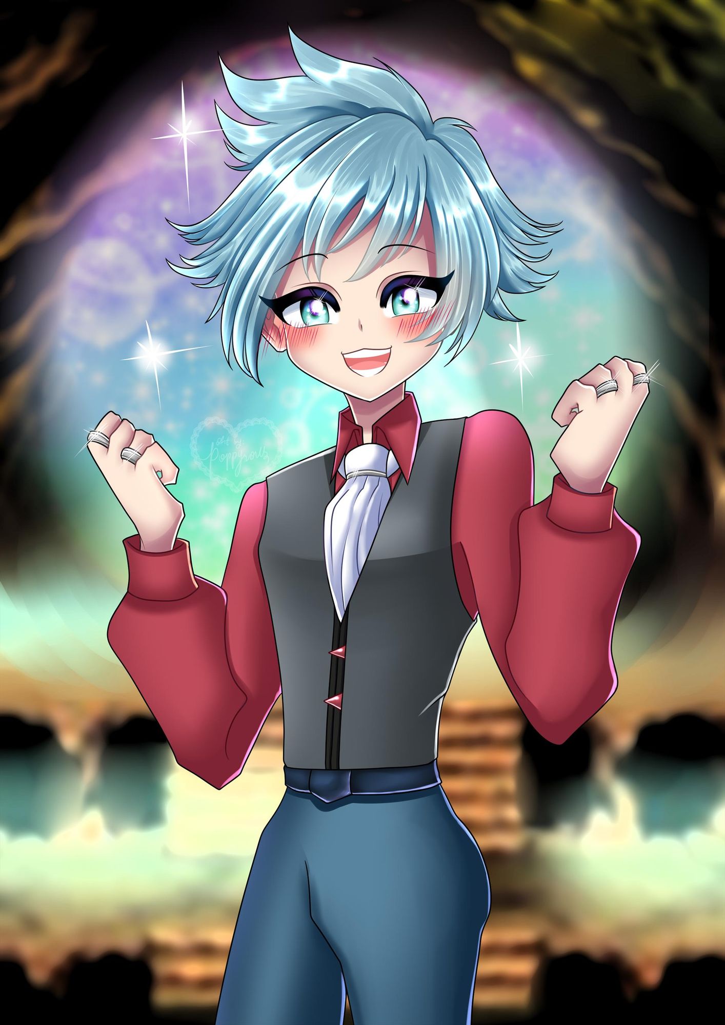 Alternative outfit of Steven Stone from Pokemon acting cheerful