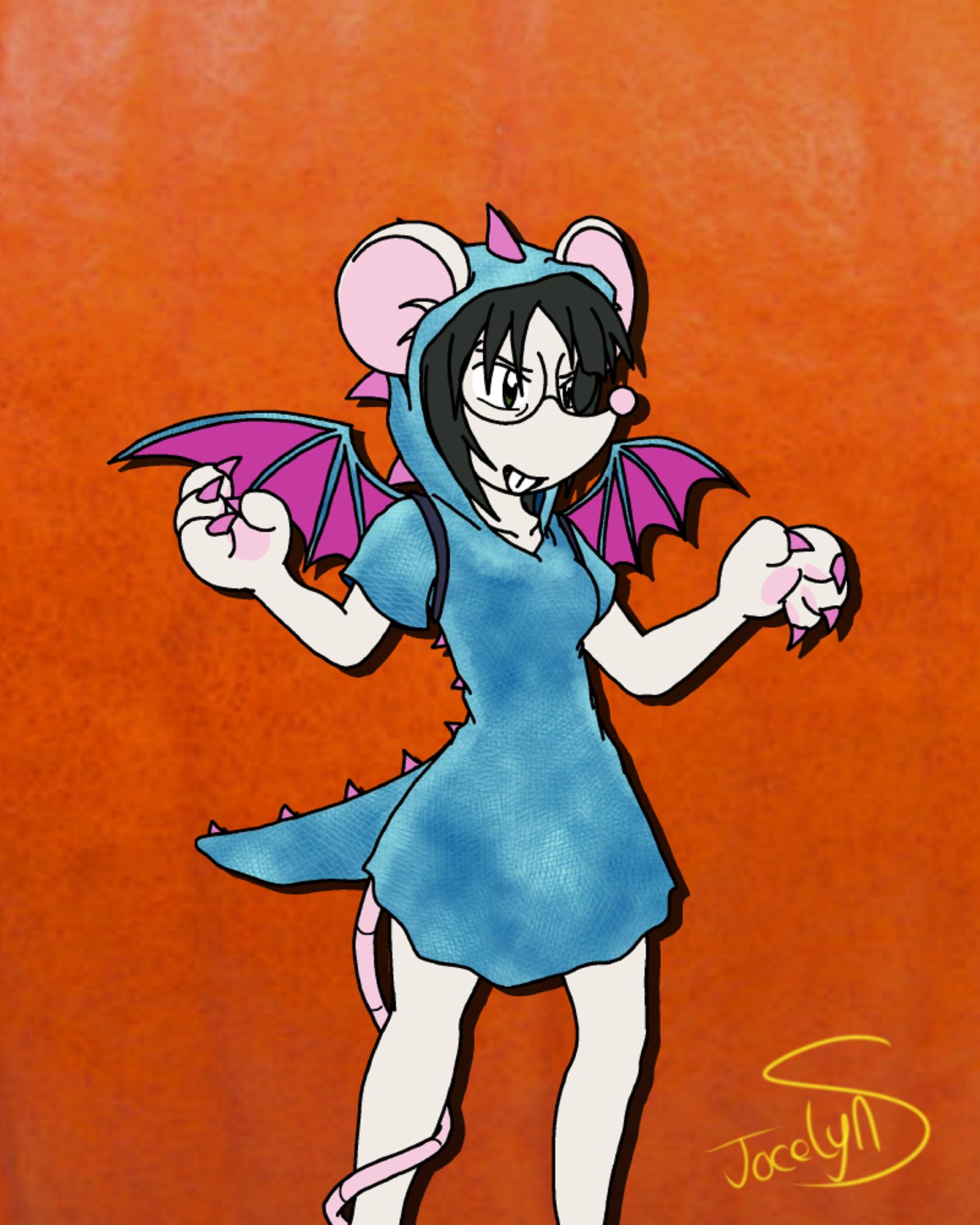 Rat Lynn in cute dragon costume.