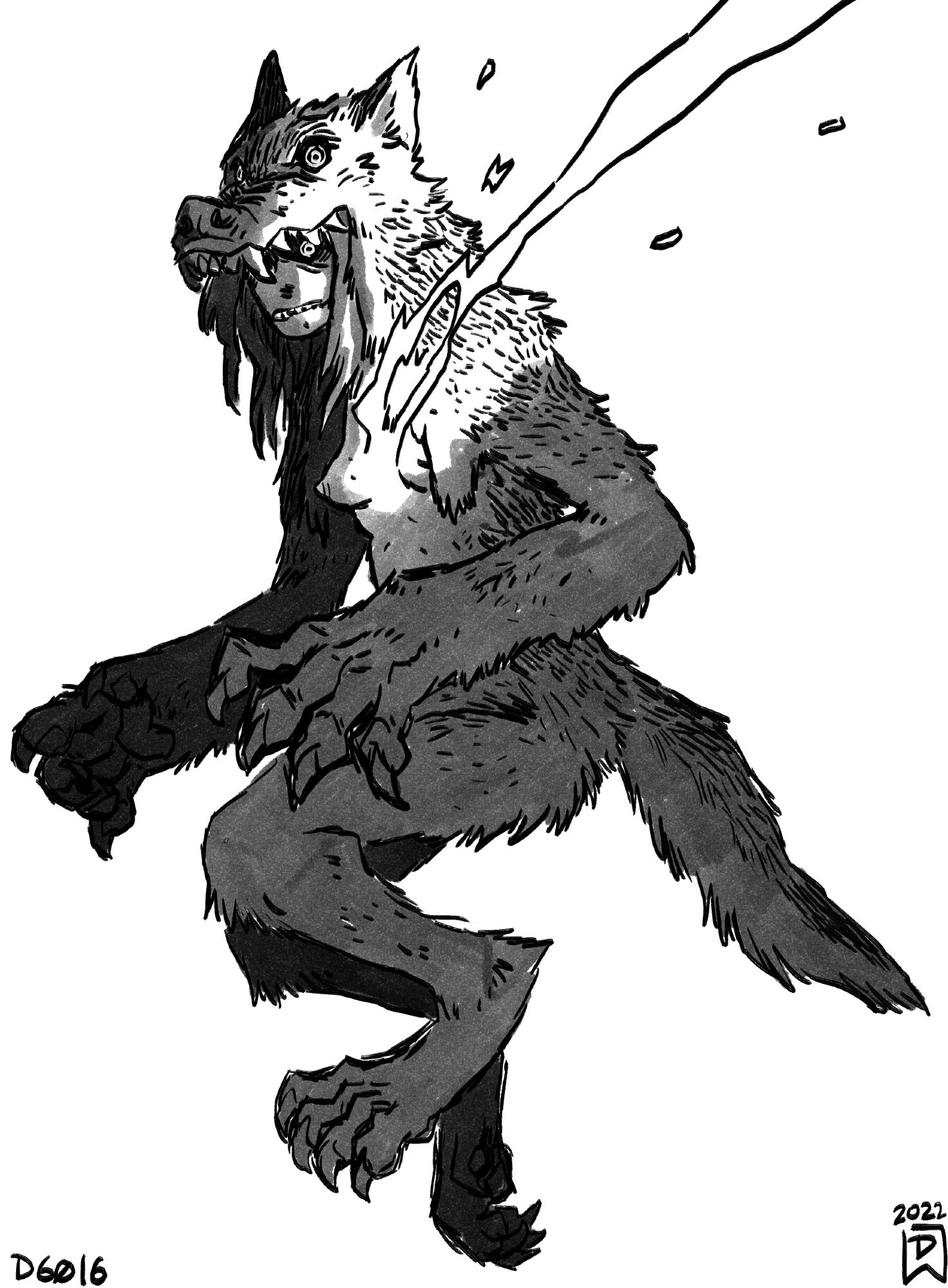 a trans woman being consumed by the pelt of a werewolf. the are flames and embers coming from her heart.