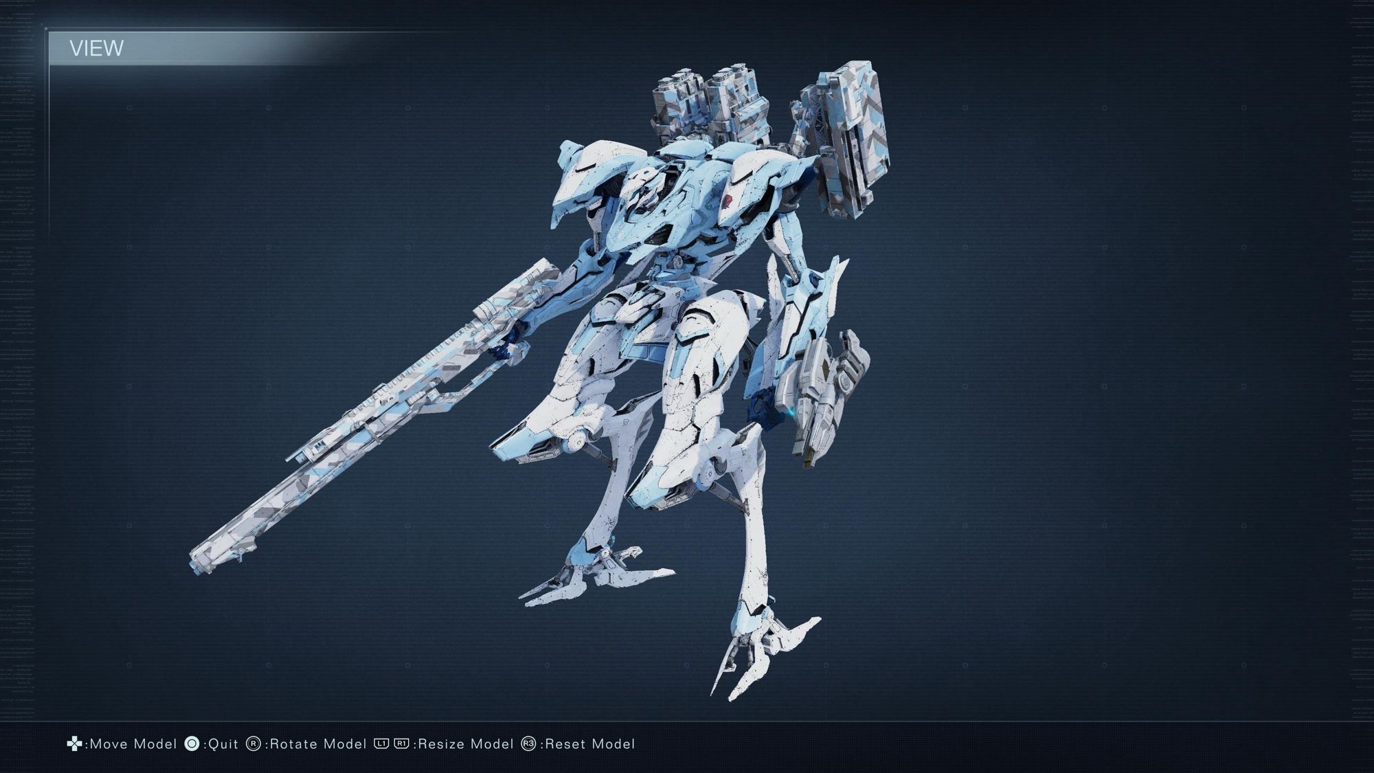 AC mech in sky blue and white. Nachtreiher frame, equipped with Harris, Plasma Sword, 6 cell dual missile launcher (BML-G2/P08Duo-03), and 8 way split missile launcher (BML-G2/P16SOL-08)