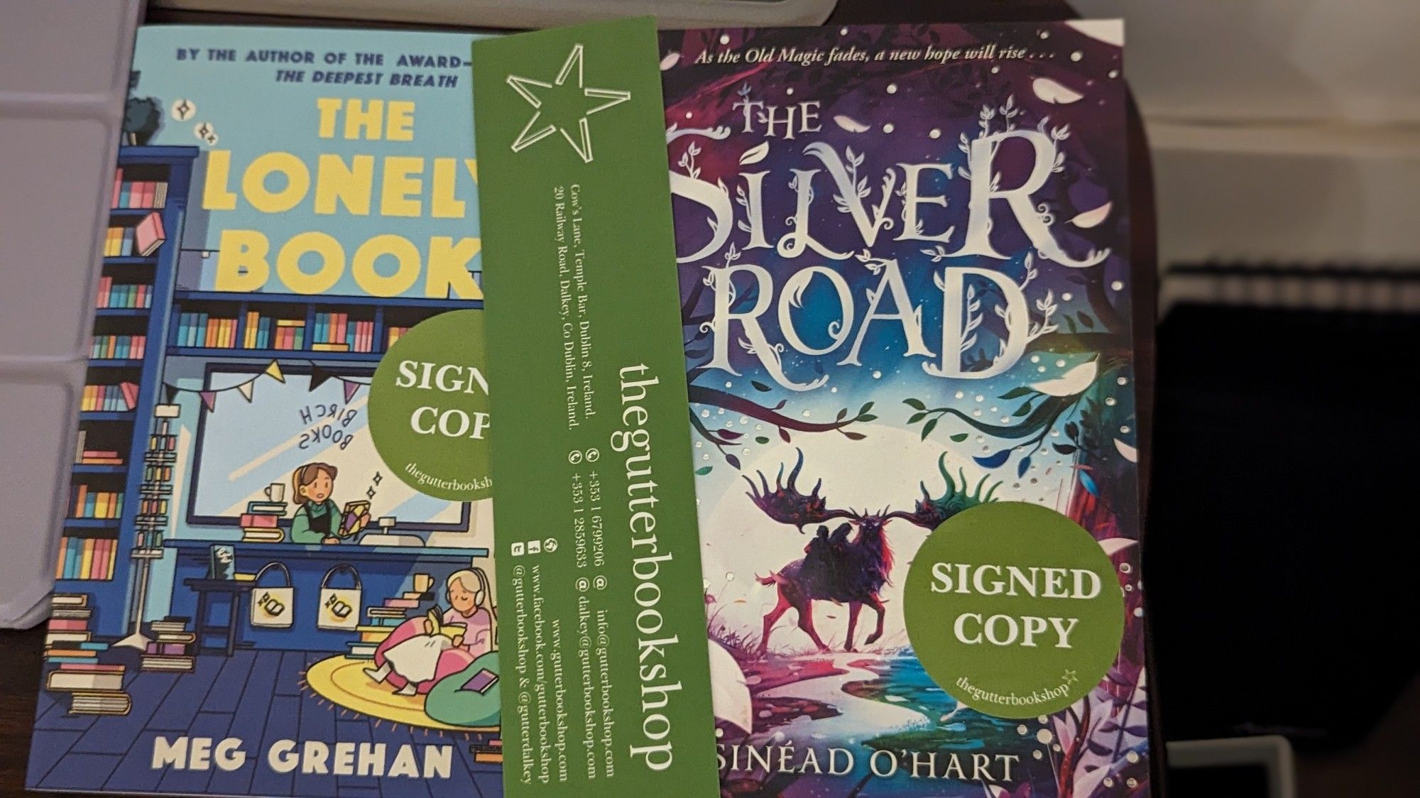 Signed copies of meg grehan's the lonely book and Sinead o'hart's the silver road