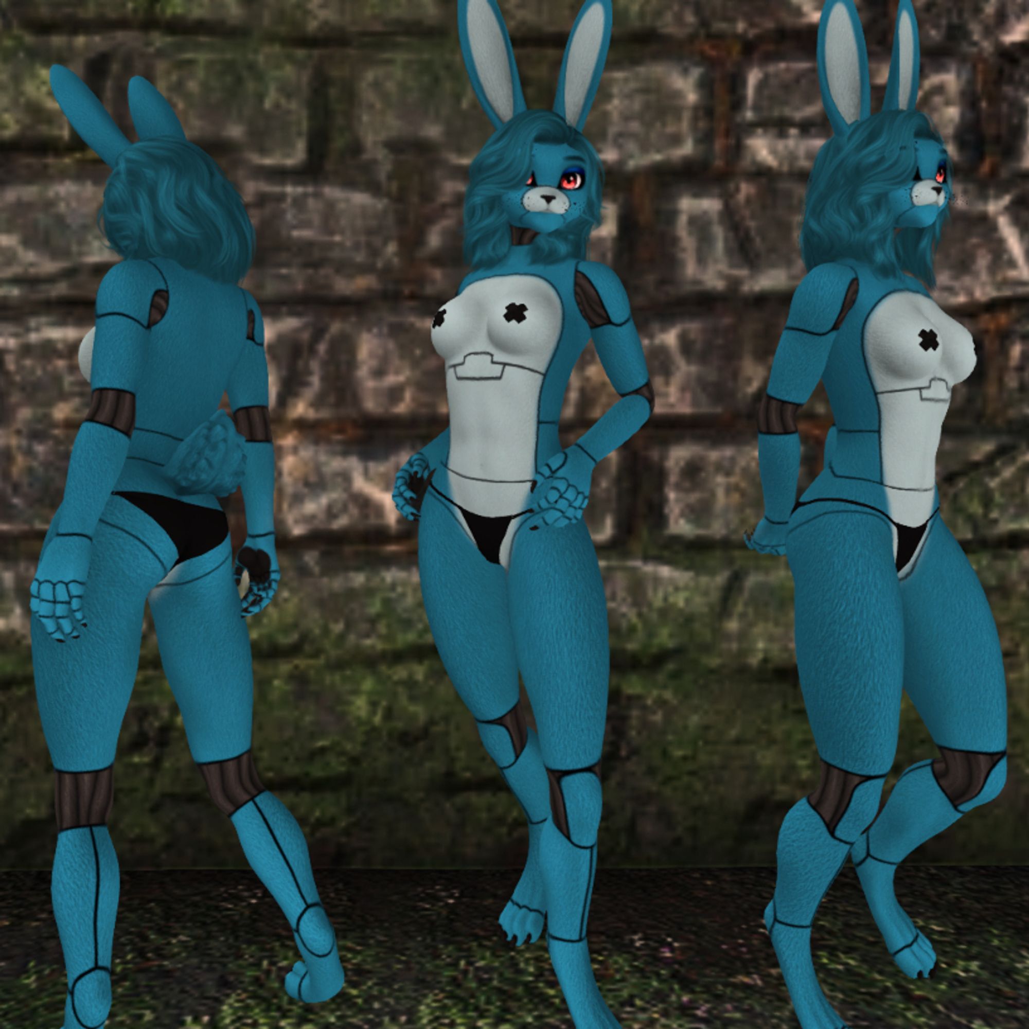 Female glamrock bonnie in different angles and poses to show off the JOMO mod skin