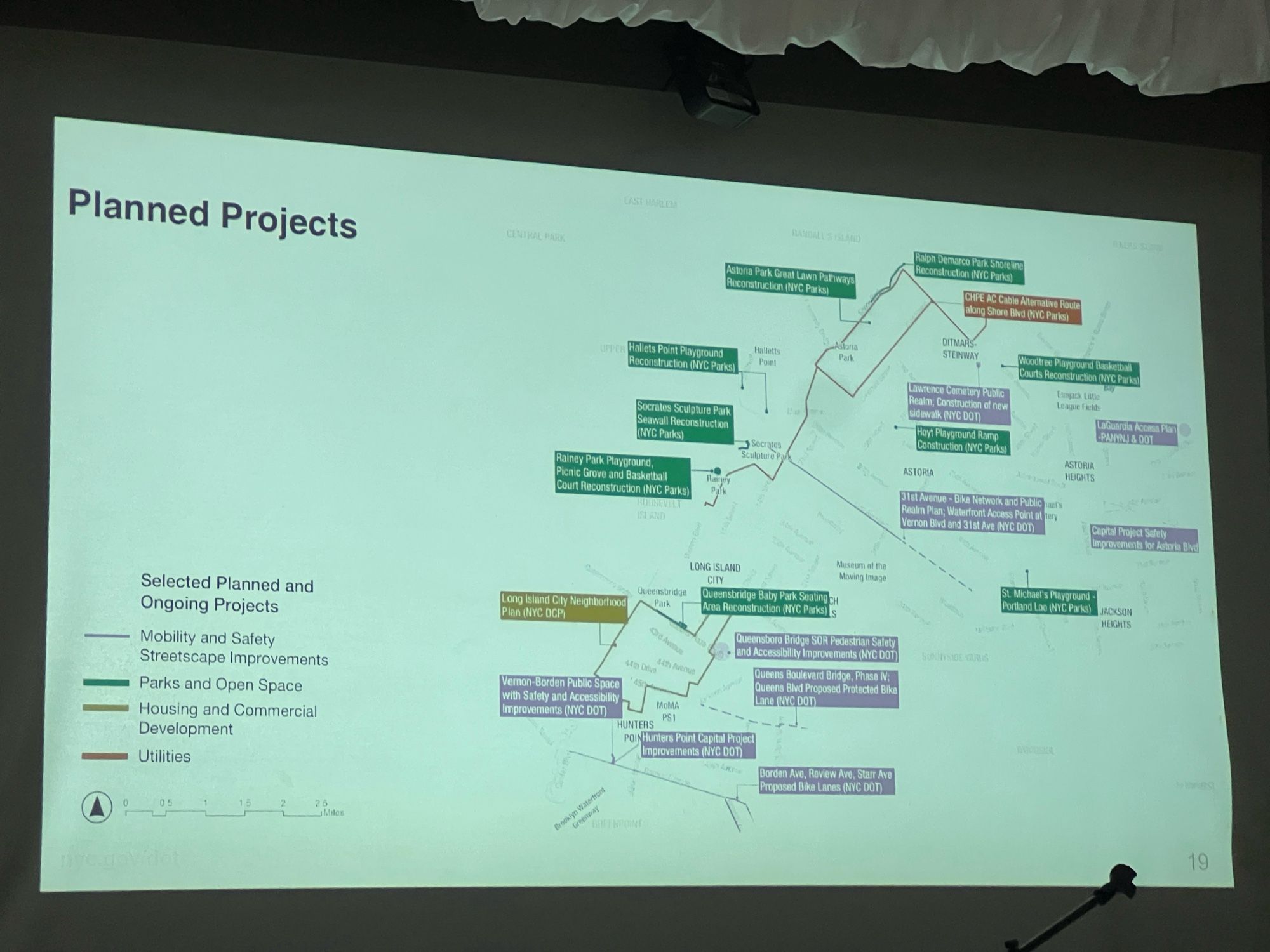 Slide showing planned projects in queens