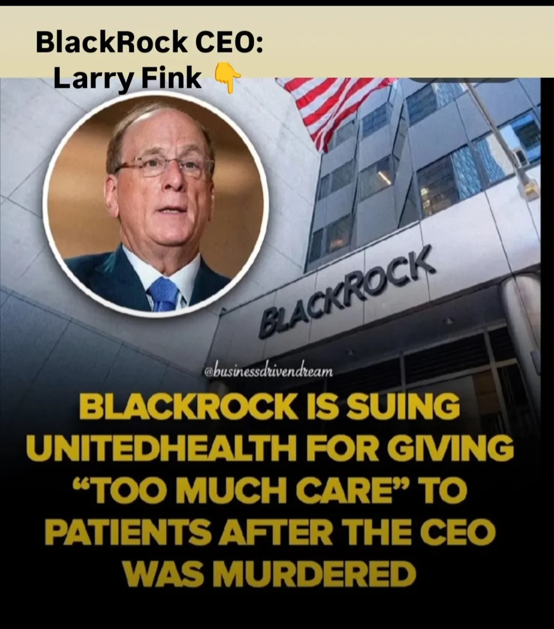 BlackRock CEO:
Larry Fink

BLACKROCK IS SUING
UNITED HEALTH FOR GIVING
"TOO MUCH CARE" TO
PATIENTS AFTER THE CEO
WAS MURDERED