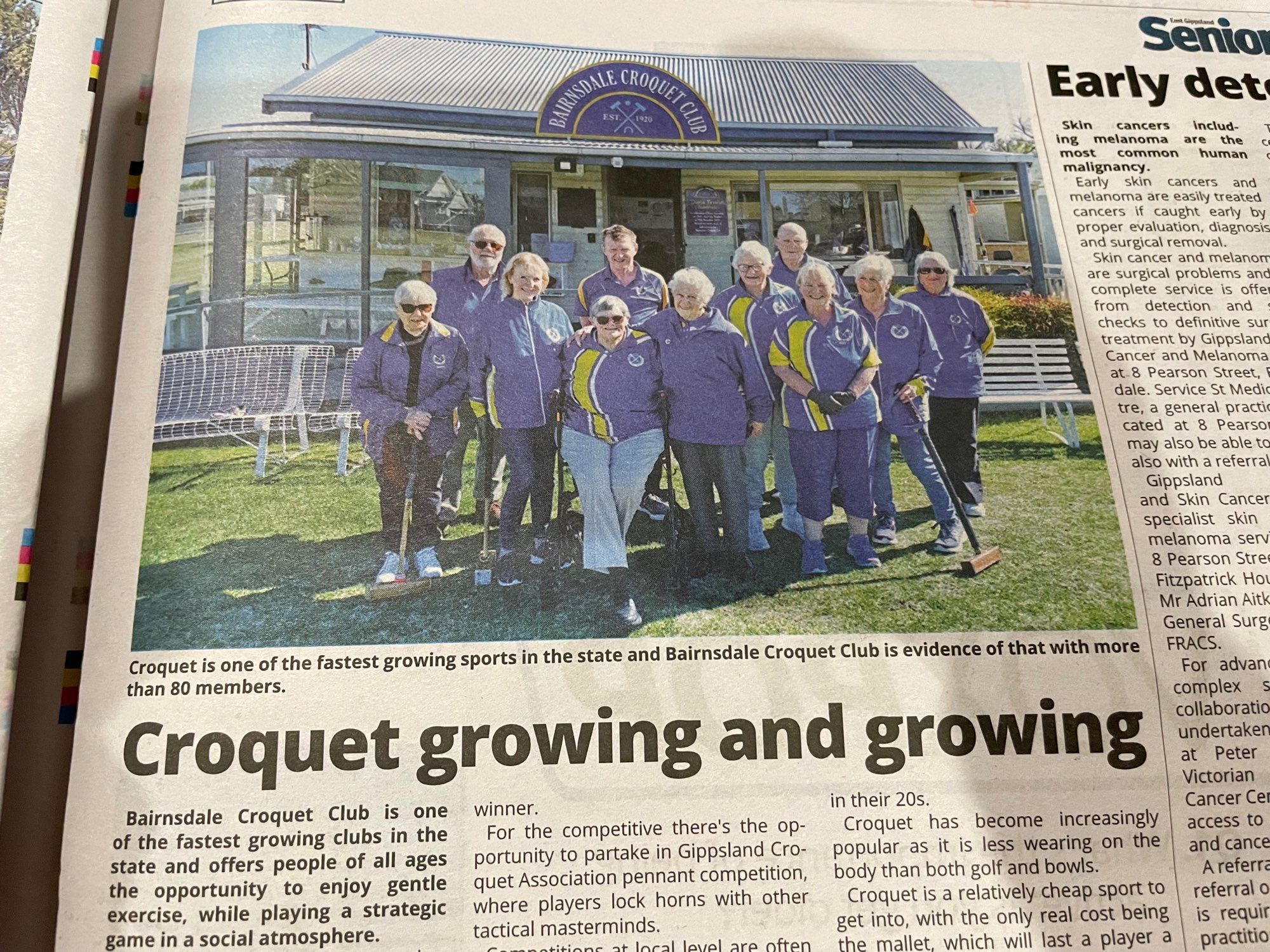 Newspaper article captioned “Croquet growing and growing” detailing the Bairnsdale Croquet Club and the fact that croquet “is one of the fastest growing sports in the state.”