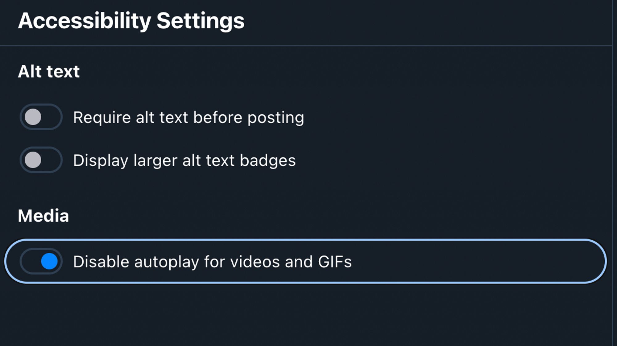 a screenshot of the screen where you can block autoplay for videos now that bluesky has elected to have videos AND AUTO-ENABLED AUTOPLAY LIKE ABSOLUTE CLOWNS ON SKATES.