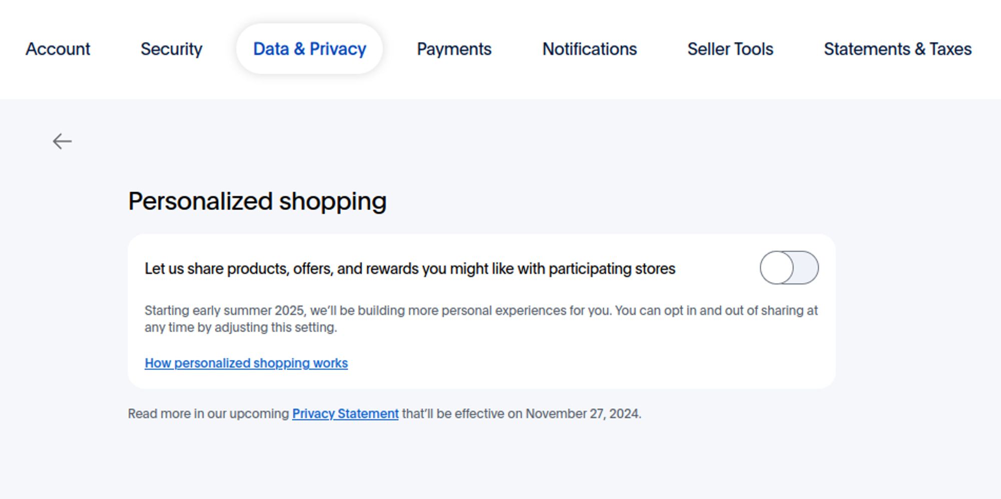 Personalized shopping

Let us share products, offers, and rewards you might like with participating stores

Starting early summer 2025, we’ll be building more personal experiences for you. You can opt in and out of sharing at any time by adjusting this setting.

Read more in our upcoming Privacy Statement that’ll be effective on November 27, 2024.