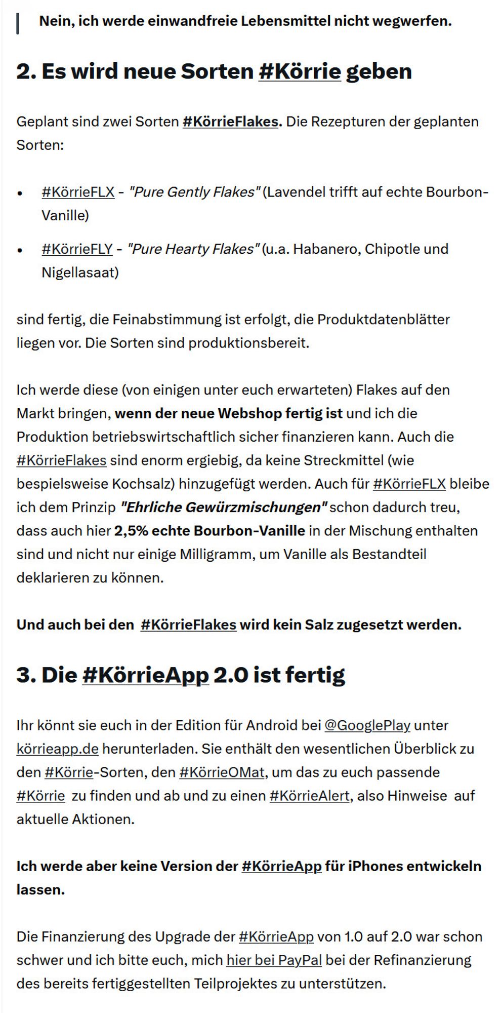 Was wird aus Körrie?
Körrie geht in die nächste(n) Runde(n)
2. Es wird neue Sorten #Körrie geben
3. Die #KörrieApp 2.0 ist fertig