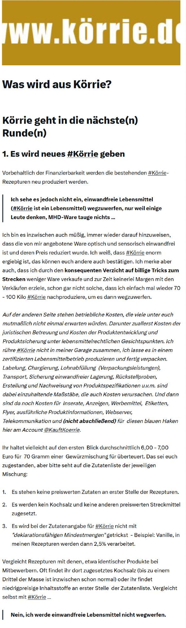 Was wird aus Körrie?
Körrie geht in die nächste(n) Runde(n)
1. Es wird neues #Körrie geben