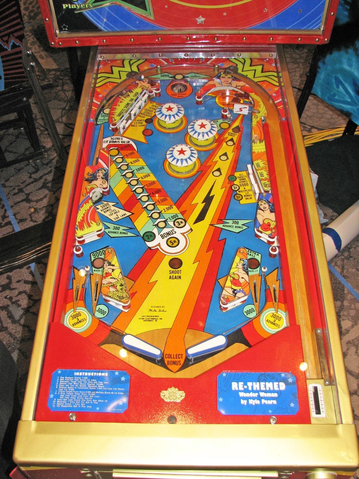 Photo of the Playfield of the game pretty simple layout I don't know my pinball history well enough to make too much of an educated guess on when this prototype was put together but maybe 1960s