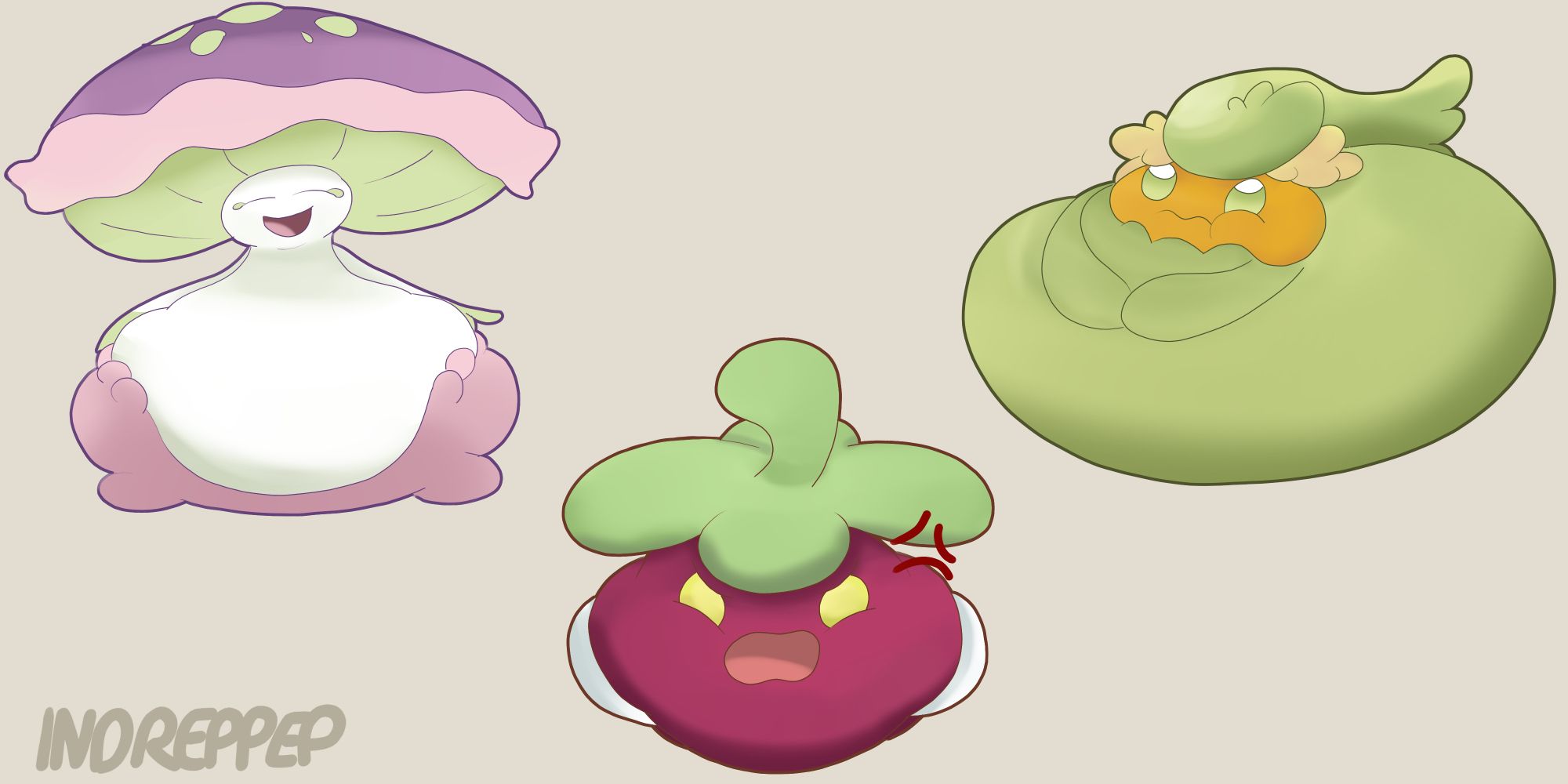 Fat Shiinotic, Bounsweet, and Comfey from Pokemon