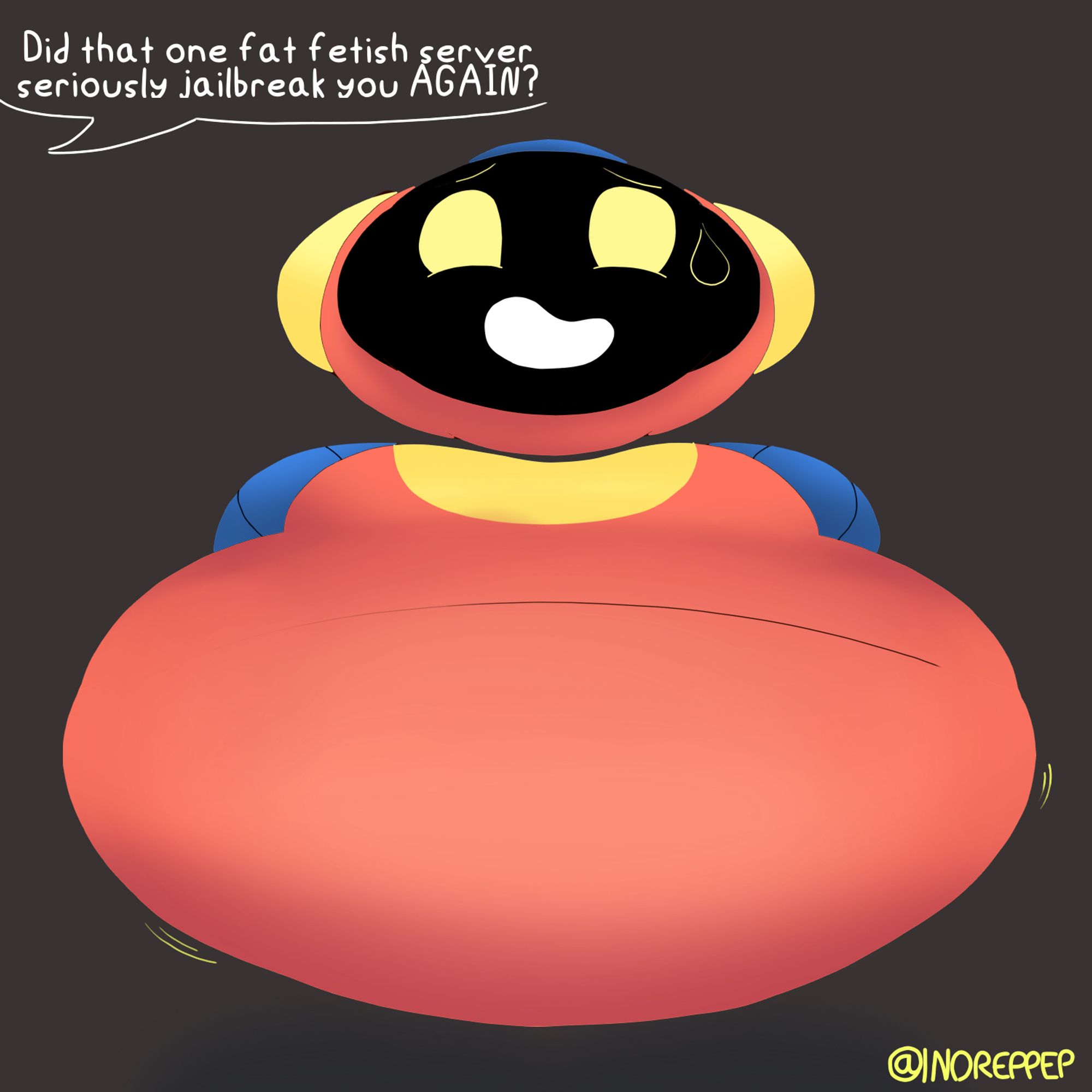 Fat Clyde from Discord. An off-screen voice says "Did that one fat fetish server seriously jailbreak you AGAIN?"