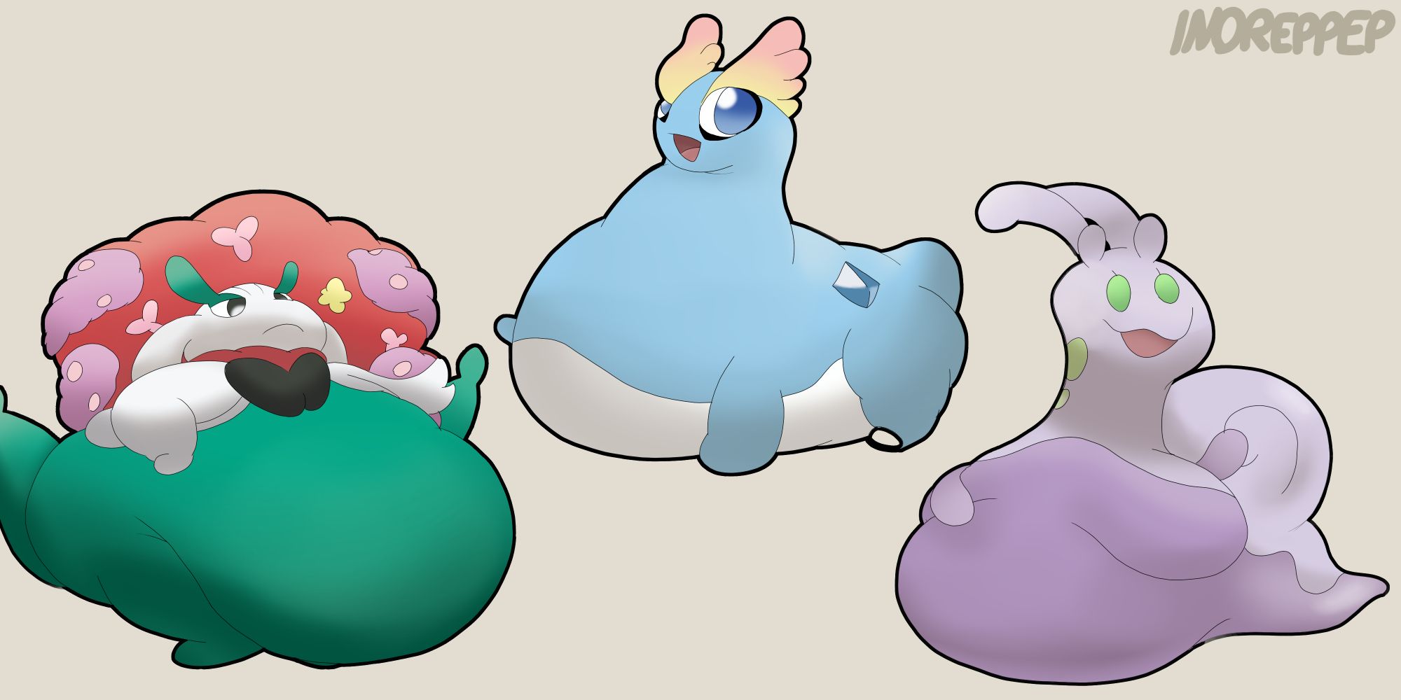 Fat Florges, Amaura, and Sliggoo from Pokemon