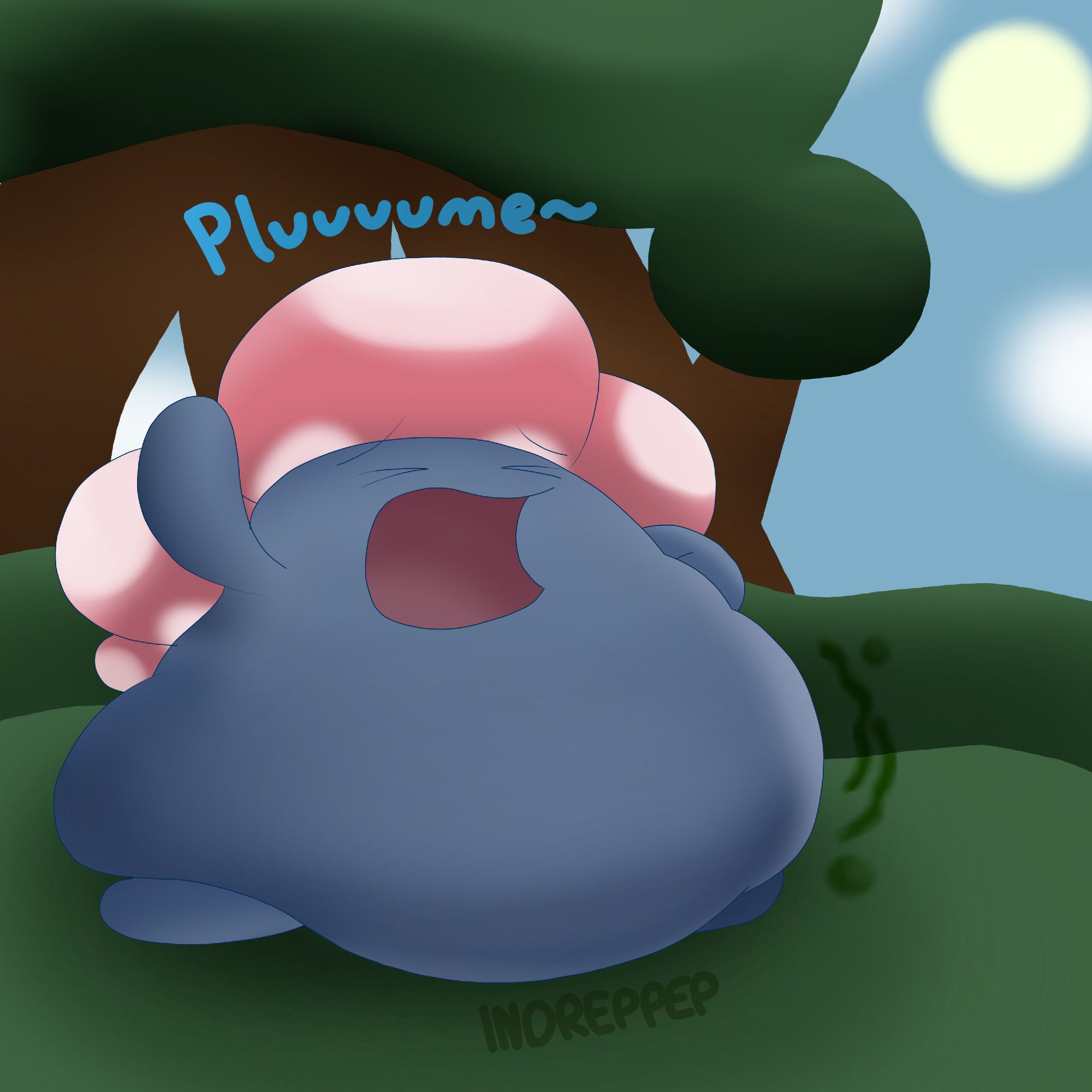 Fat Vileplume from Pokemon, yawning and stretching