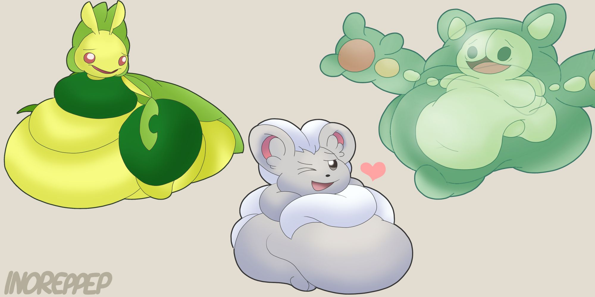 Fat Leavanny, Cinccino, and Reuniclus from Pokemon