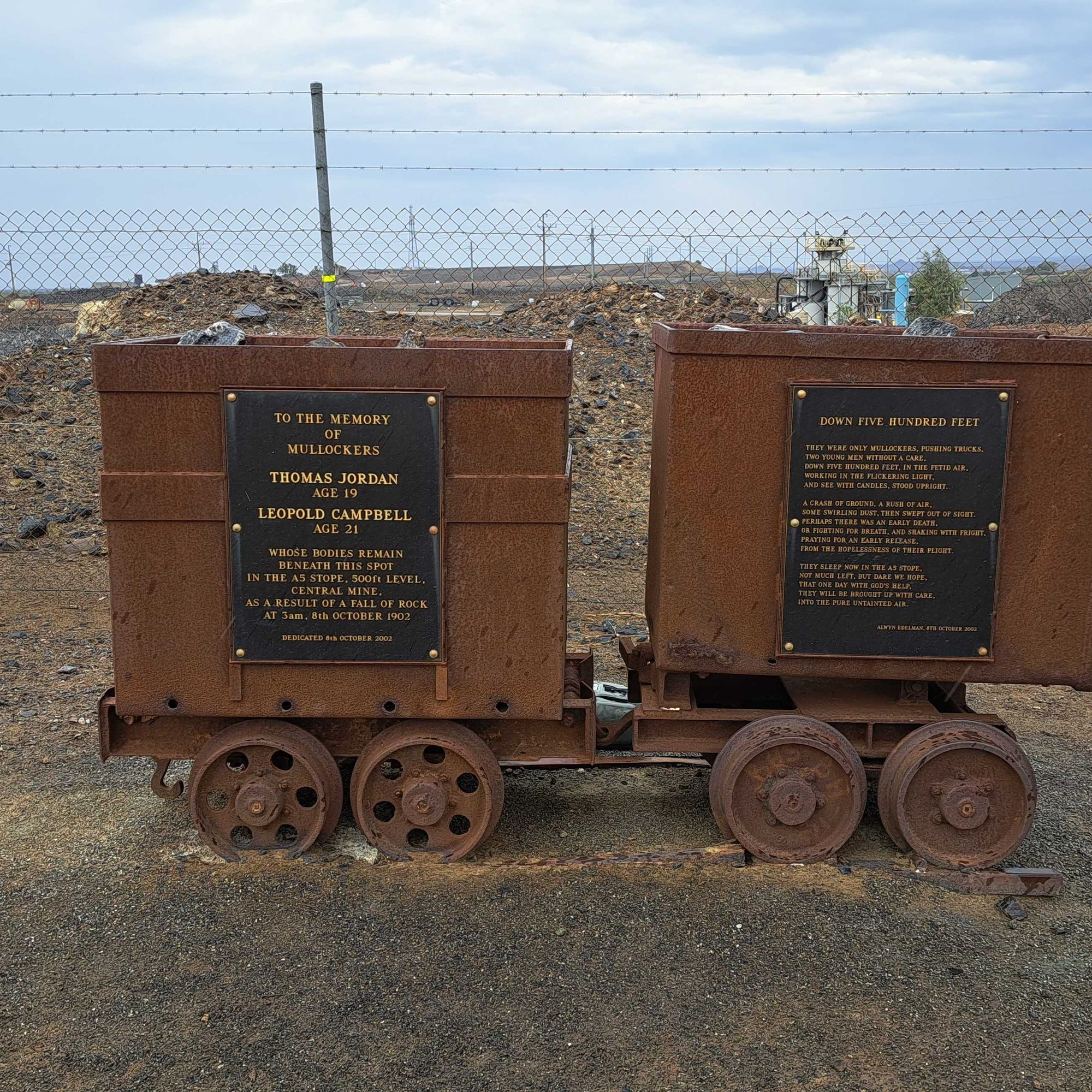 Gedenktafel für die verschütteten Bergleute Thomas Jordan und Leopold Campbell, Broken Hill, 1902