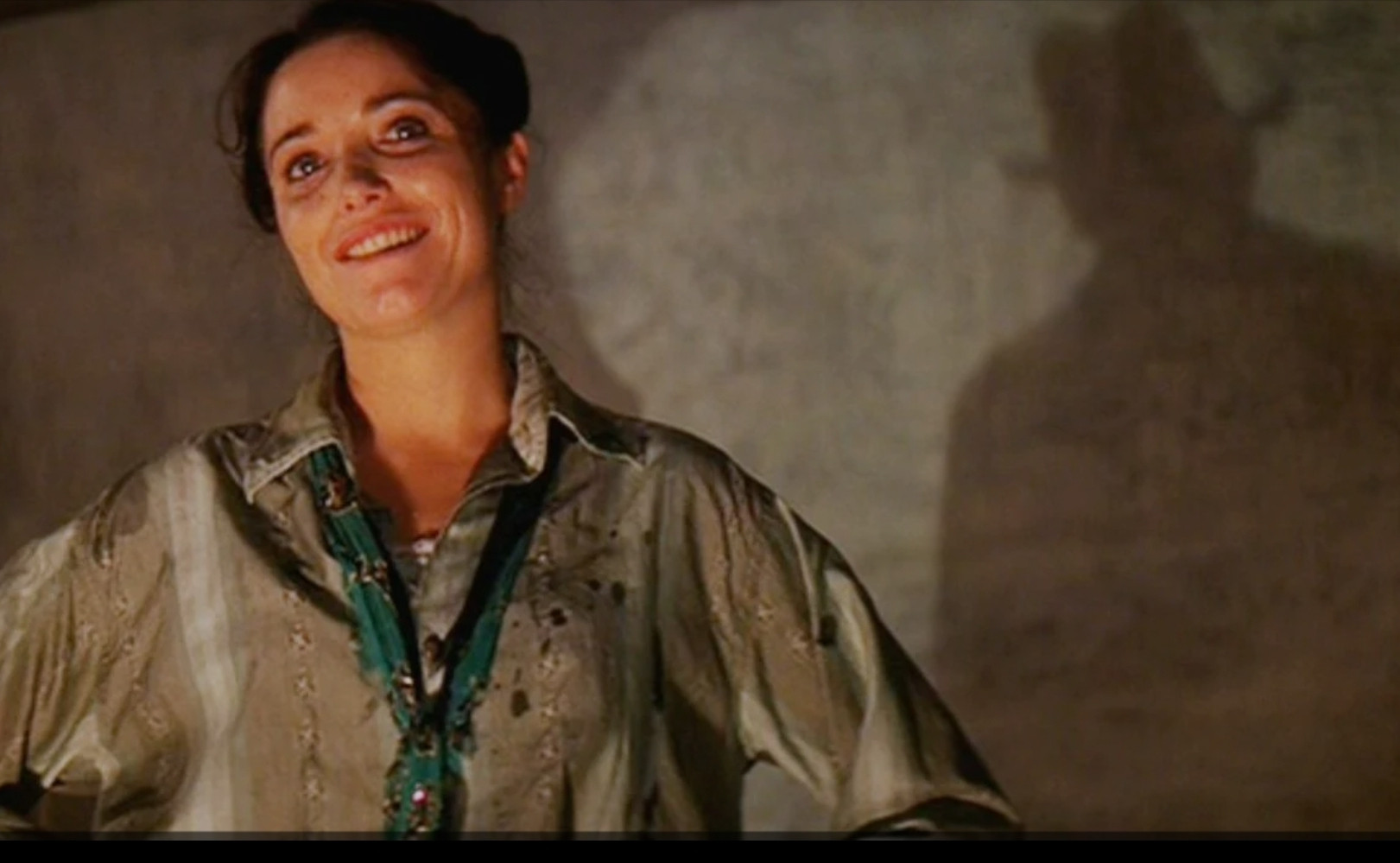 Marion Ravenwood (Karen Allen)'s first scene in Raiders of the Lost Ark.