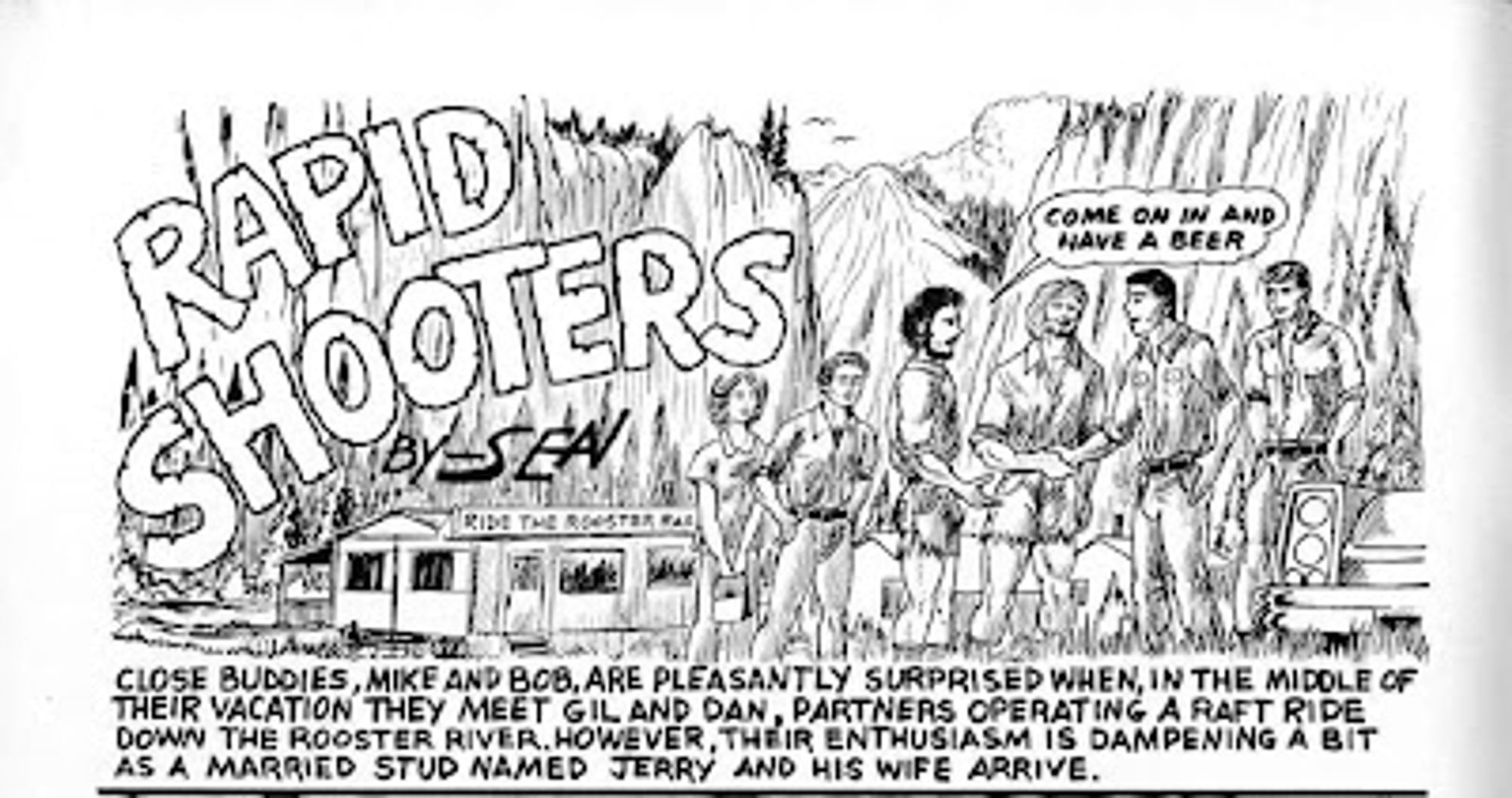 Rapid Shooters by Sean - first panel, men meeting at campground