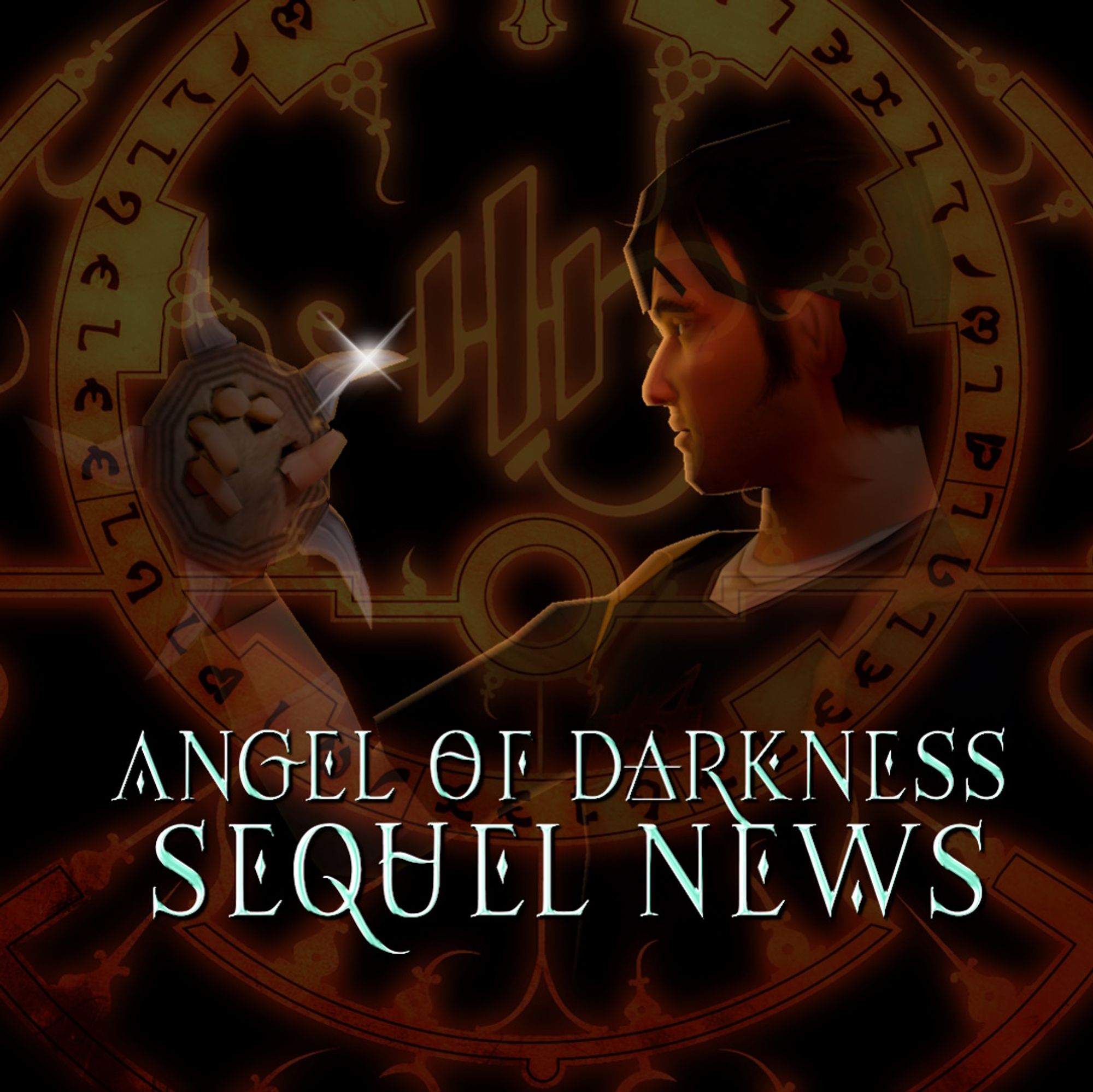 A shadowy Kurtis ponders his Chirugai weapon against a glowing backdrop with "Angel of Darkness sequel news" yext overlay