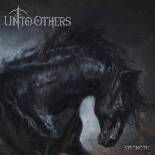 a nice painting of a woefully horny horse. the name the metal band Untoothers lurks in the upper left hand corner.