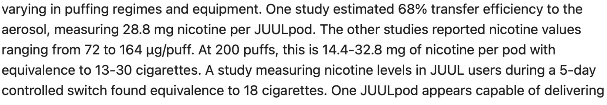 science paper explaining that juul pod = 13-30 cigarettes