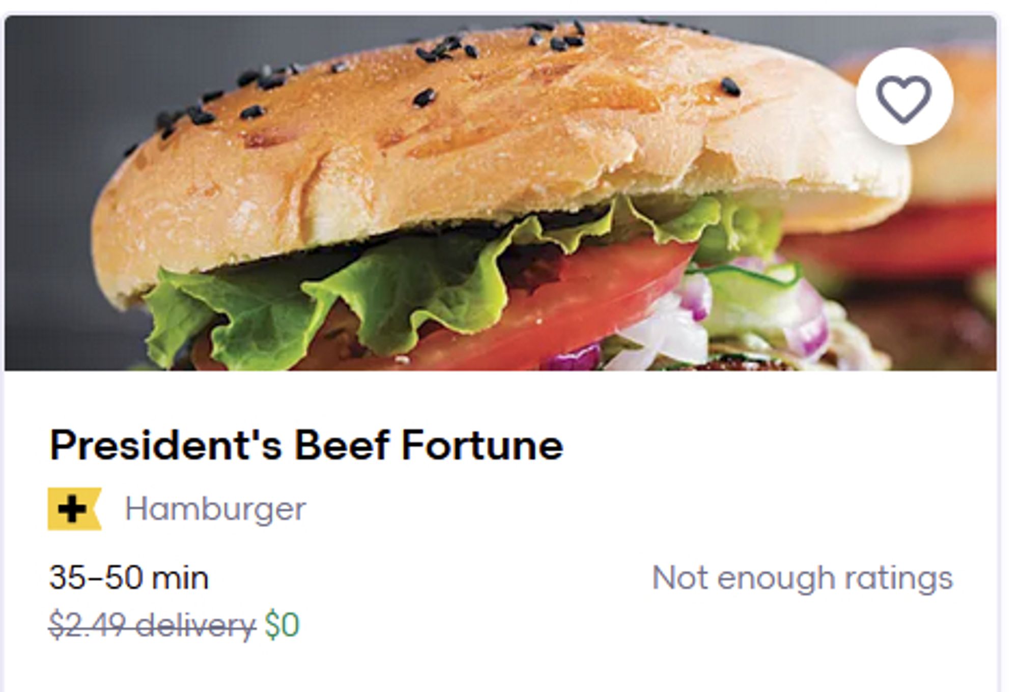 a seamless listing for a restaurant called "president's beef fortune"