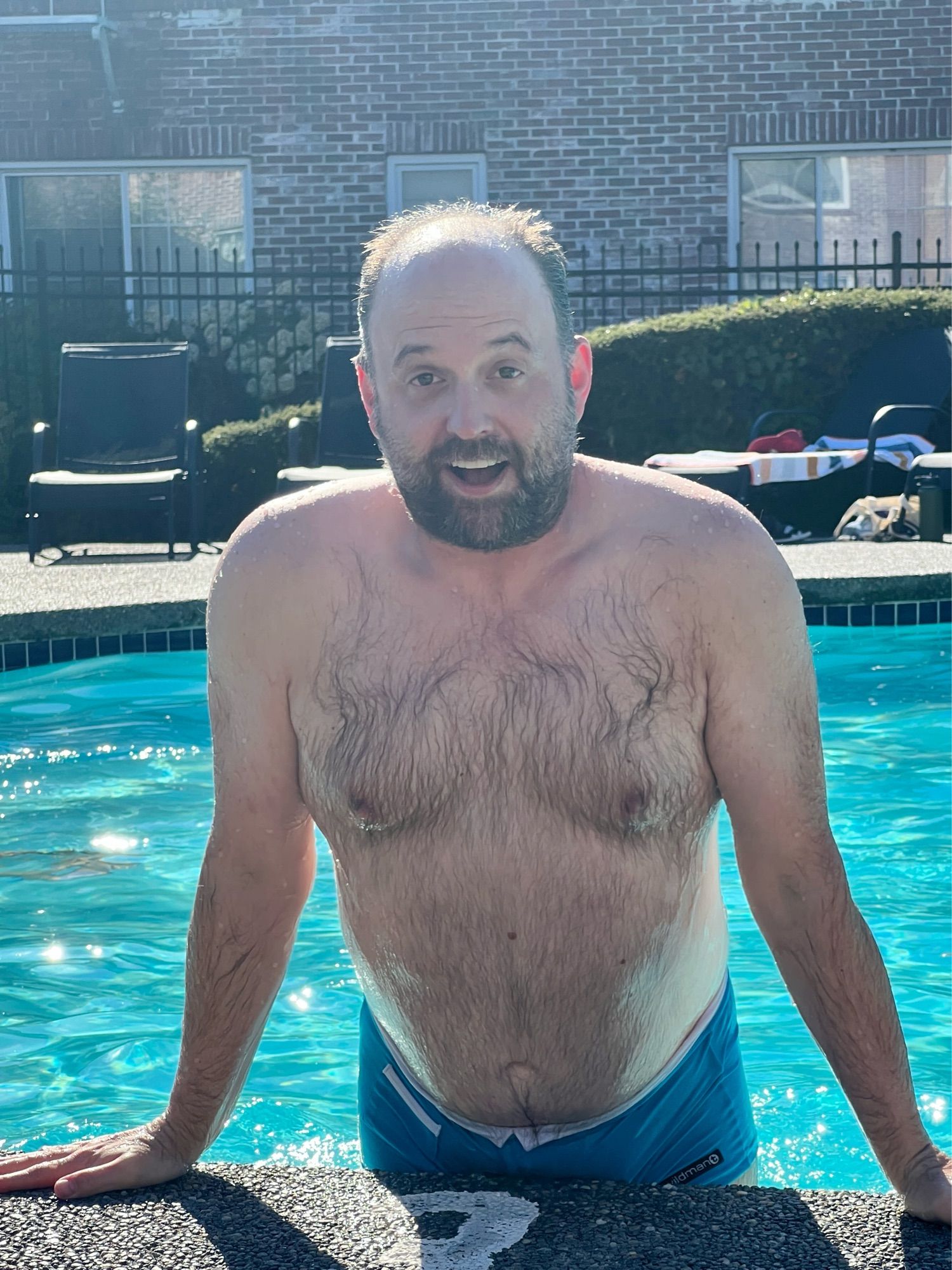 Oh my: tasty hairy snack Ariels out of the pool