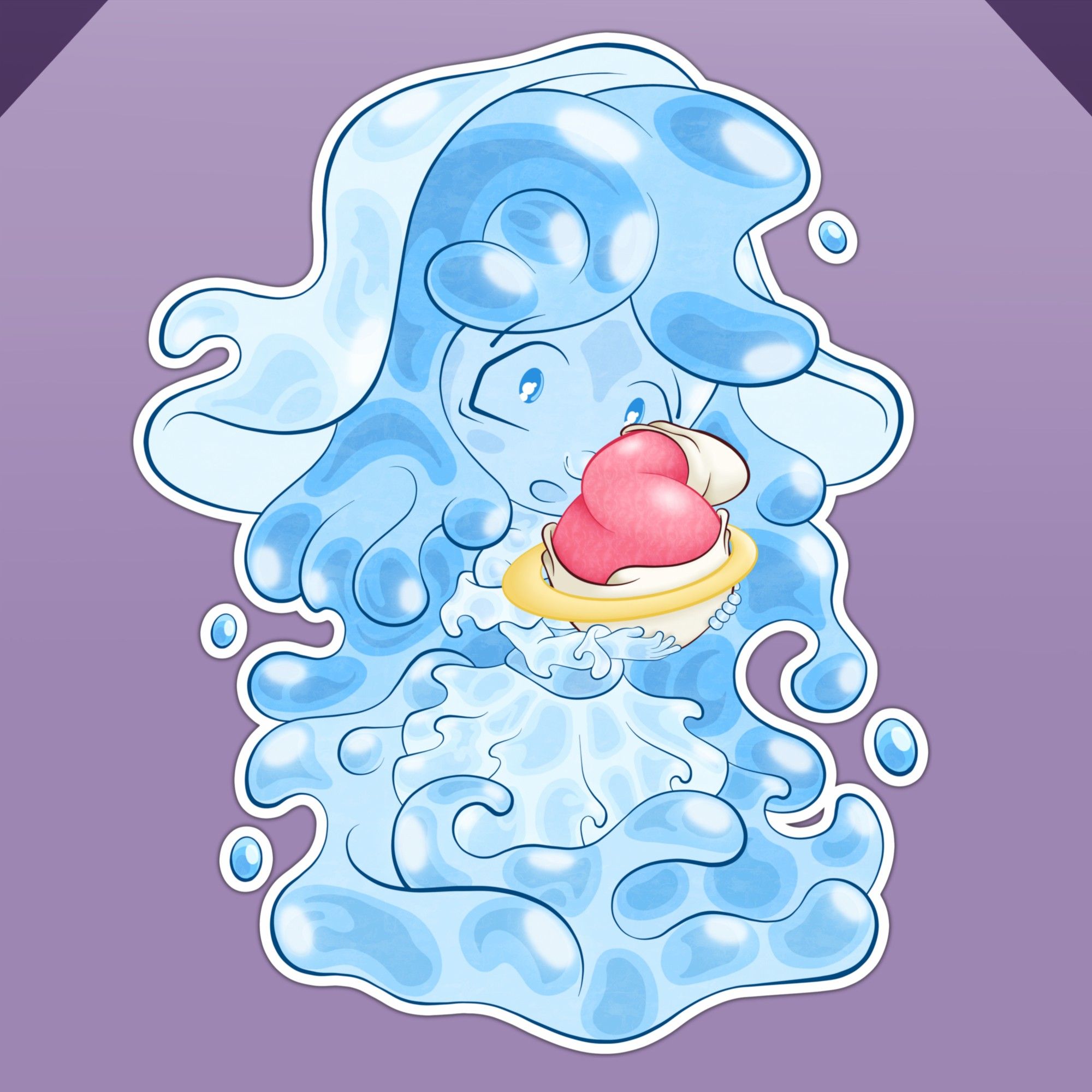 Chibi artwork featuring Helena as La Llorona!

As a siren, Helena's body is entirely composed of water, including what appears to be her clothing. The only exception is her core, which is made of a pink flesh with yellow trims.

For this event, Helena is dressed as La Llorona, from Mexican folklore. She is 'dressed' in a bridal outfit, including a layered dress and a long veil. She is holding her core in her hand like a baby, referencing the legend. Said core is also clothed in white garments, somewhat similar to a newborn baby.