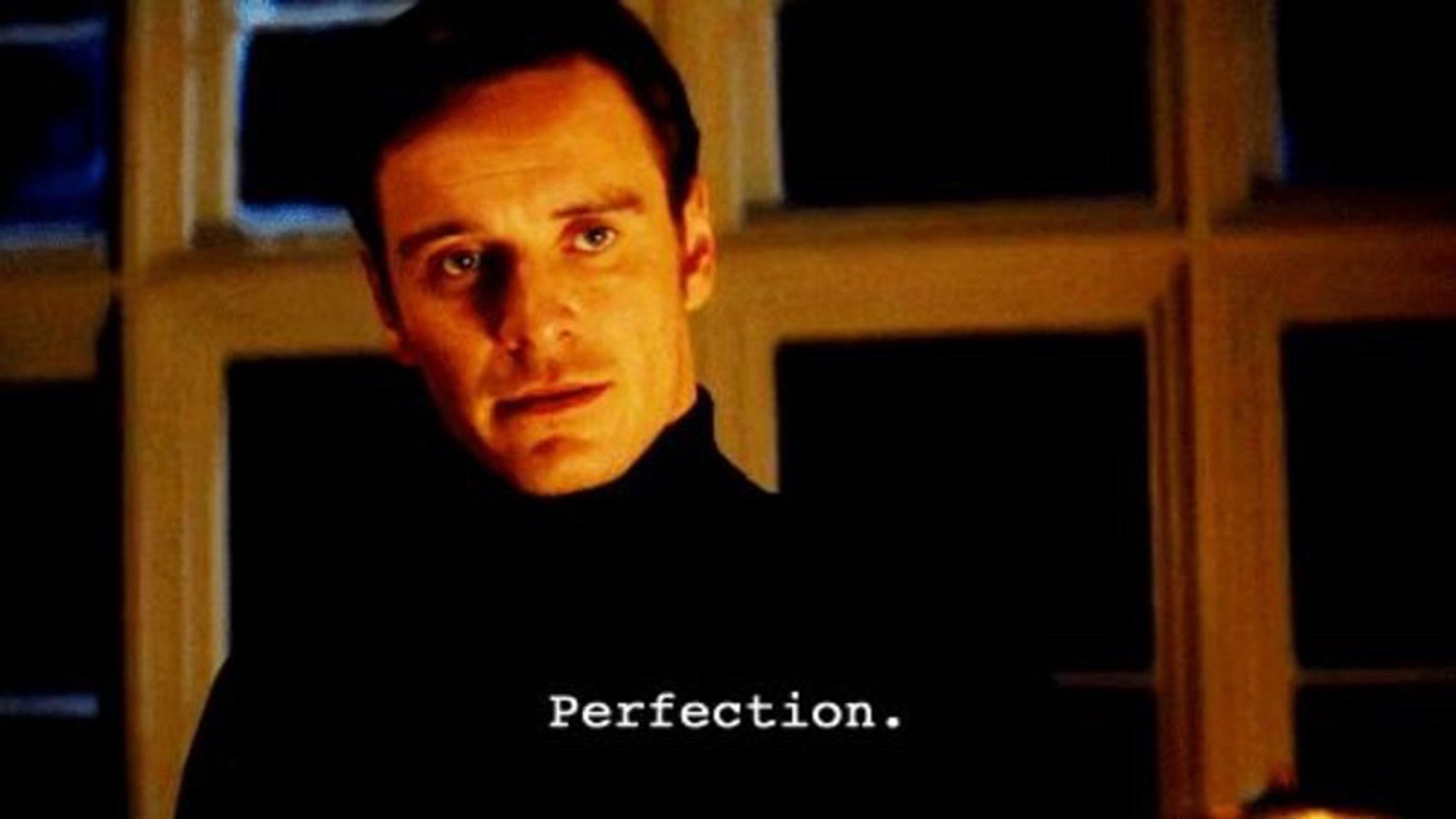 A still image of Michael Fassbender from X-Men with the caption “Perfection”.