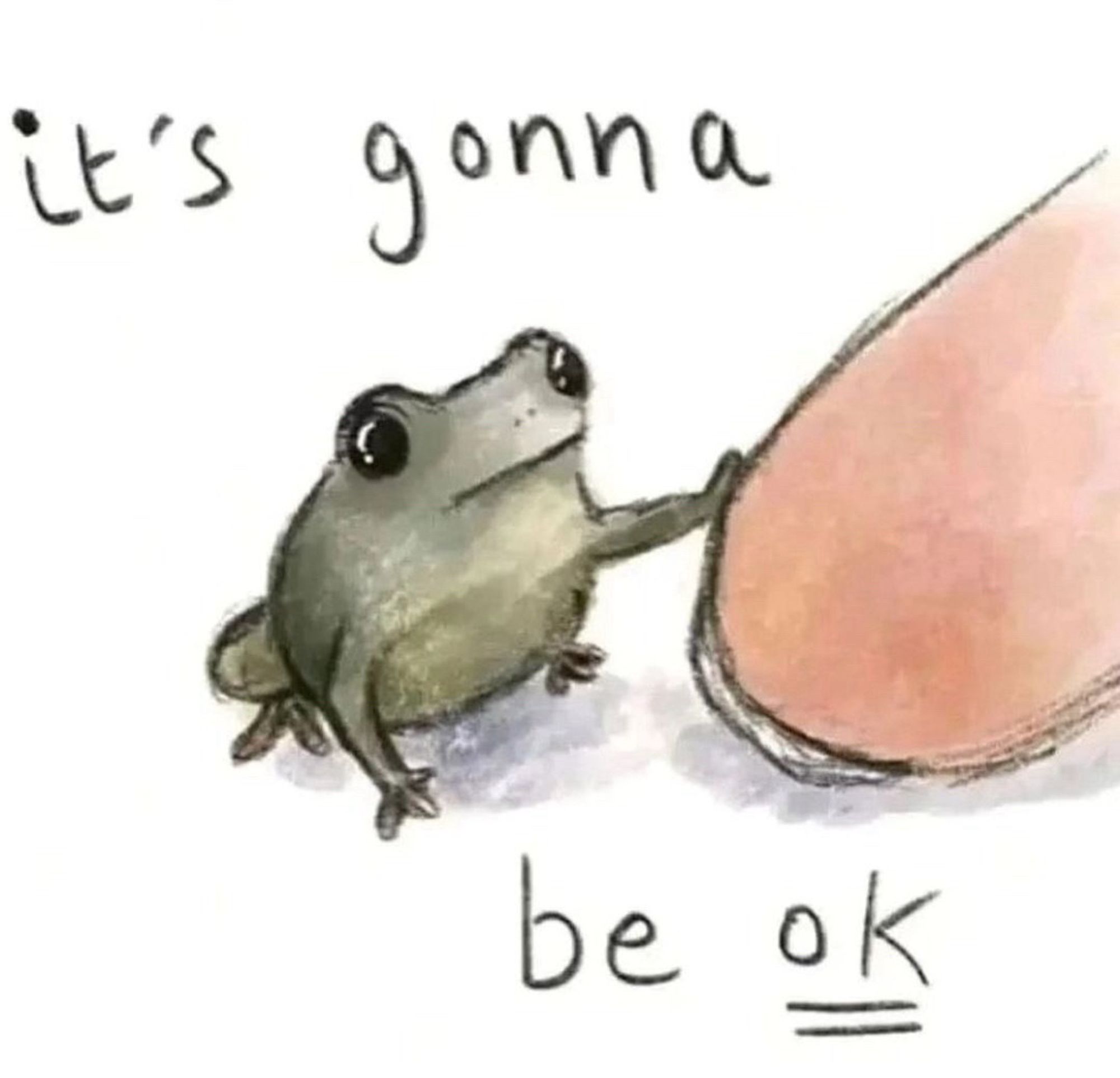 a small frog touching someone’s finger. the text reads “it’s gonna be ok”