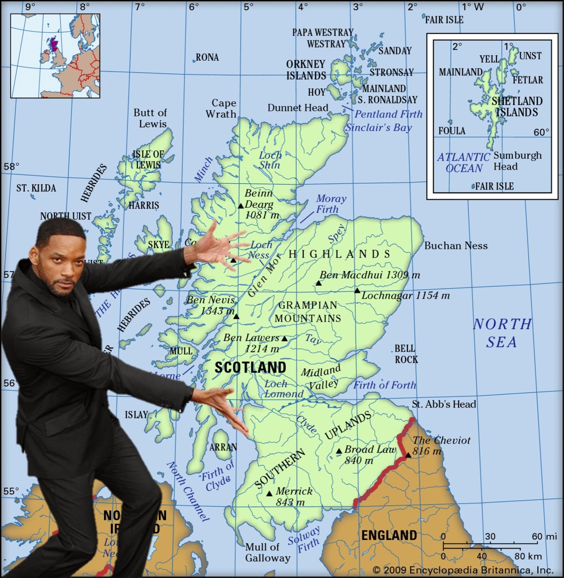 Will Smith pointing to a mysterious place above the north of England.