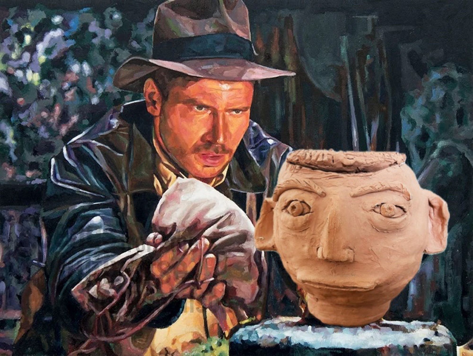 Indiana Jones trying to switch the clay model for a bag of sand.