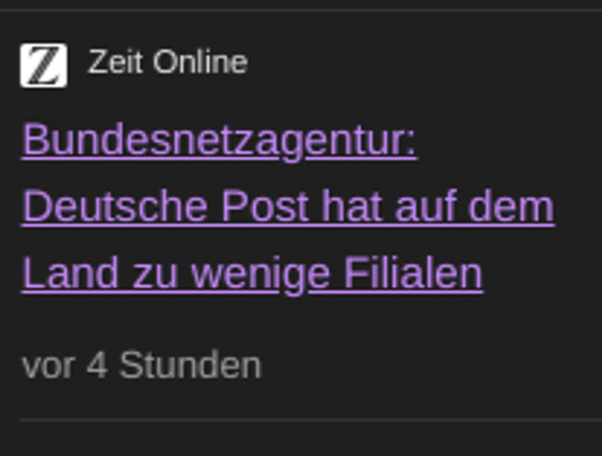 Meldung bei ZEIT-online: Bundesnetzagentur: Deutsche Post hat auf dem Land zu wenige Filialen