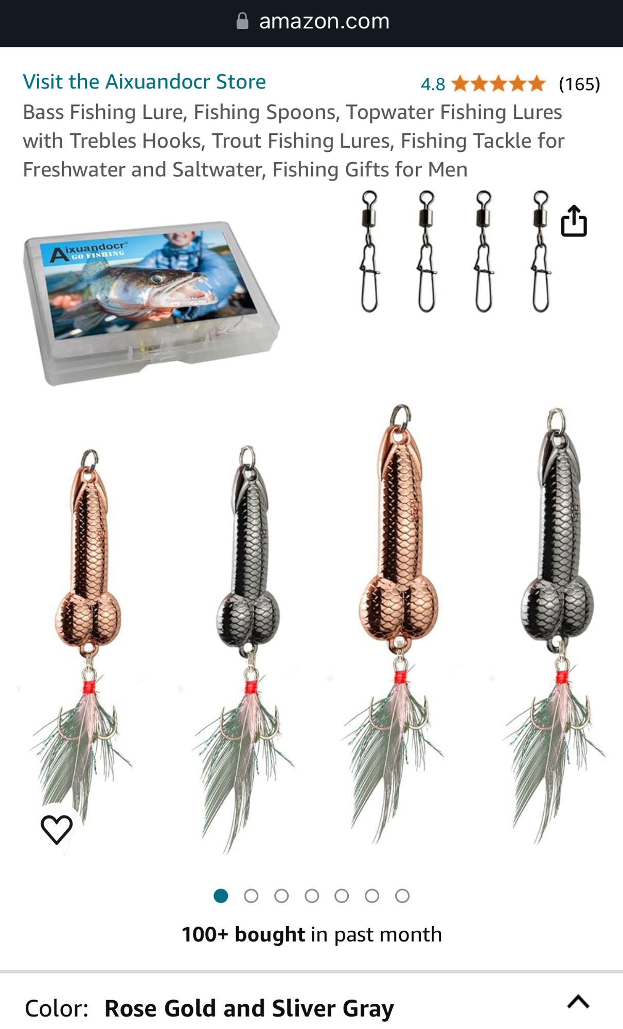 The aixuandocr store on Amazon with rose gold and silver gray lures shaped like a penis.  Dick and balls and even the head with frenulum.