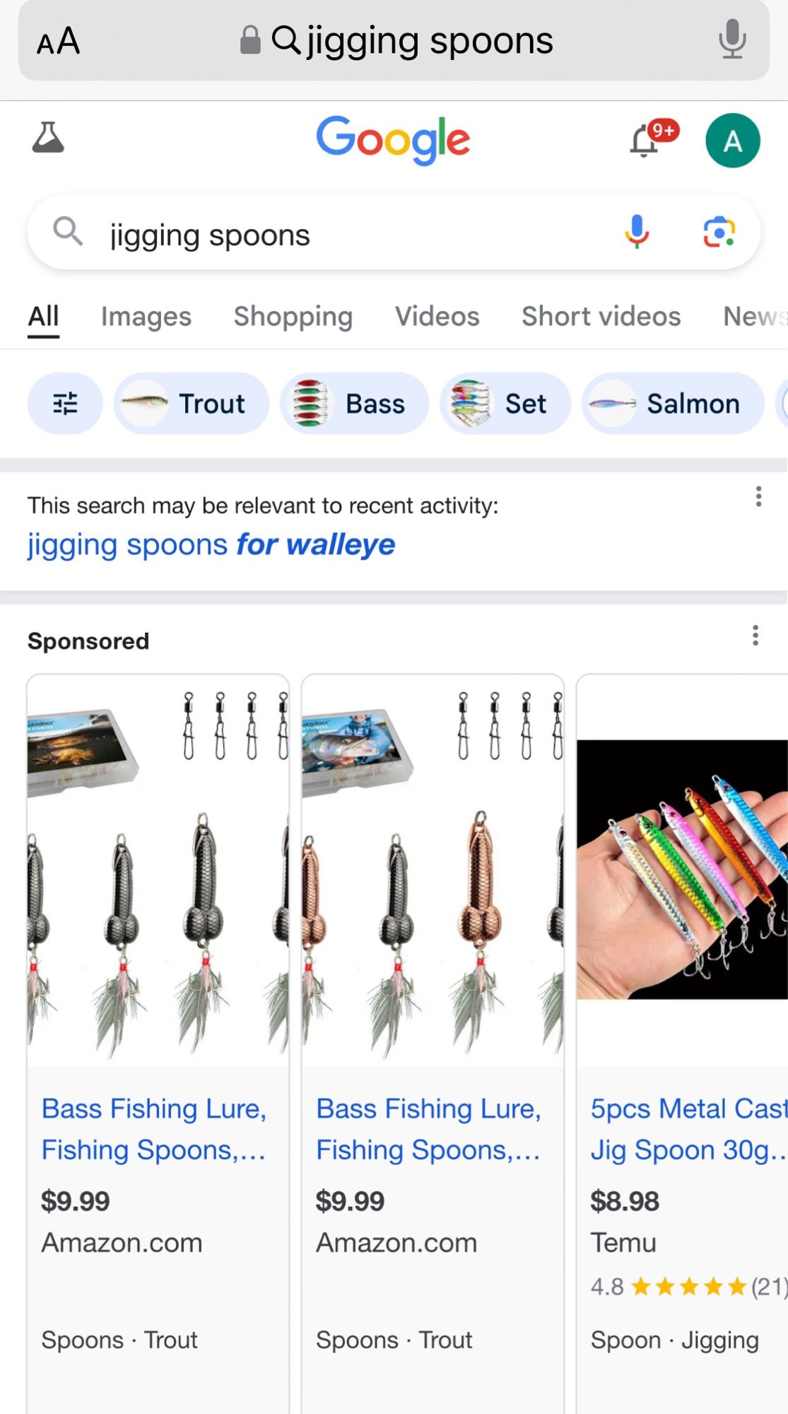 A google search for jigging spoons.  The first two results show lures that are not spoons or spoon shaped but are straight up penises.